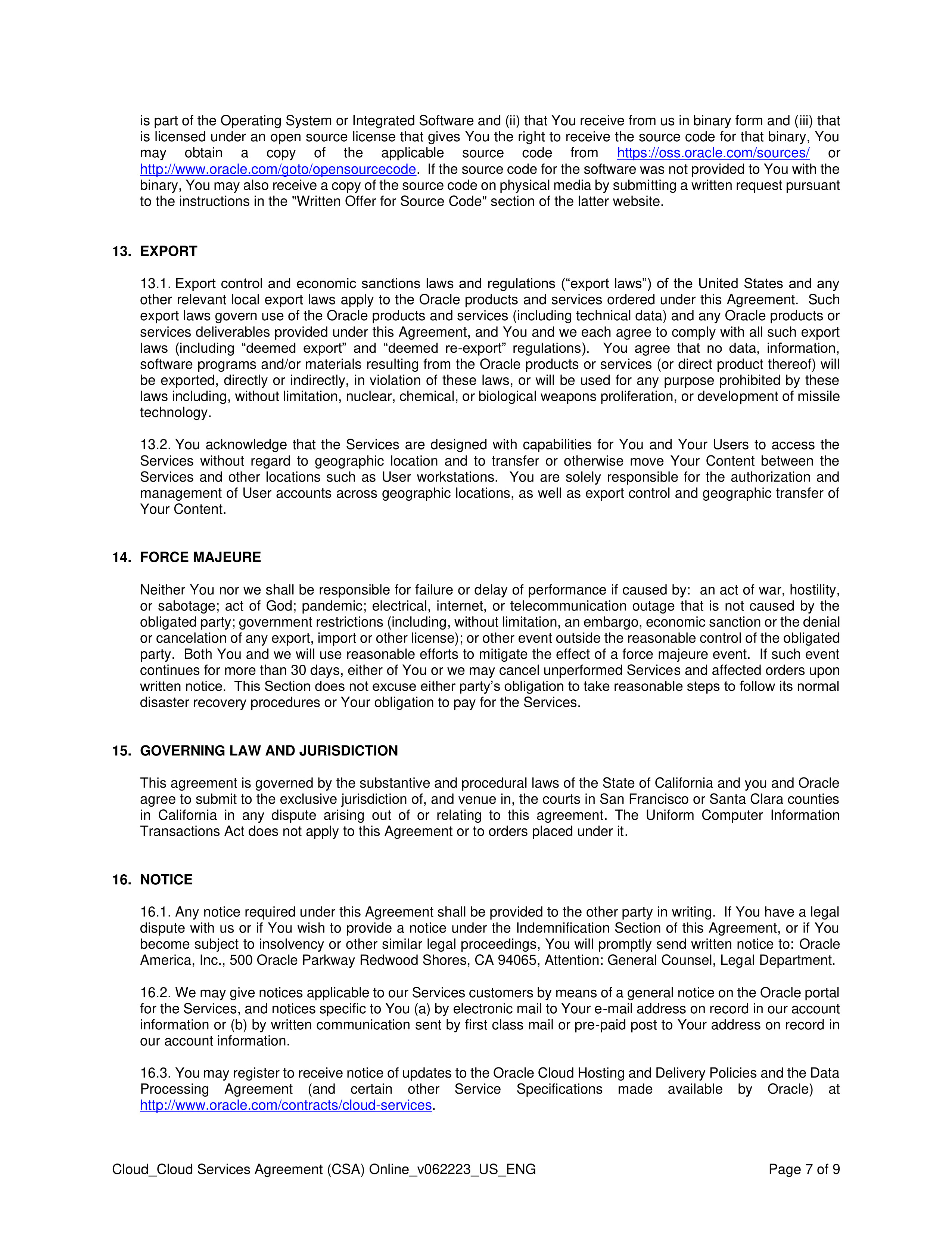 ORACLE CLOUD SERVICES AGREEMENT — page 7