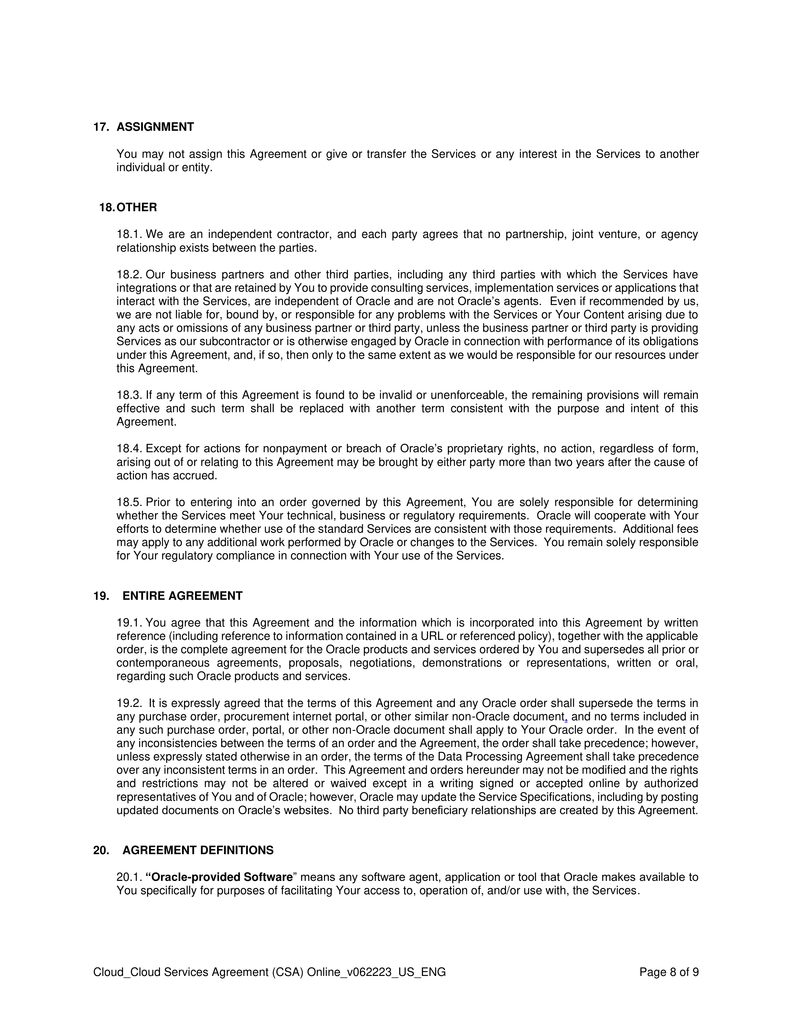 ORACLE CLOUD SERVICES AGREEMENT — page 8