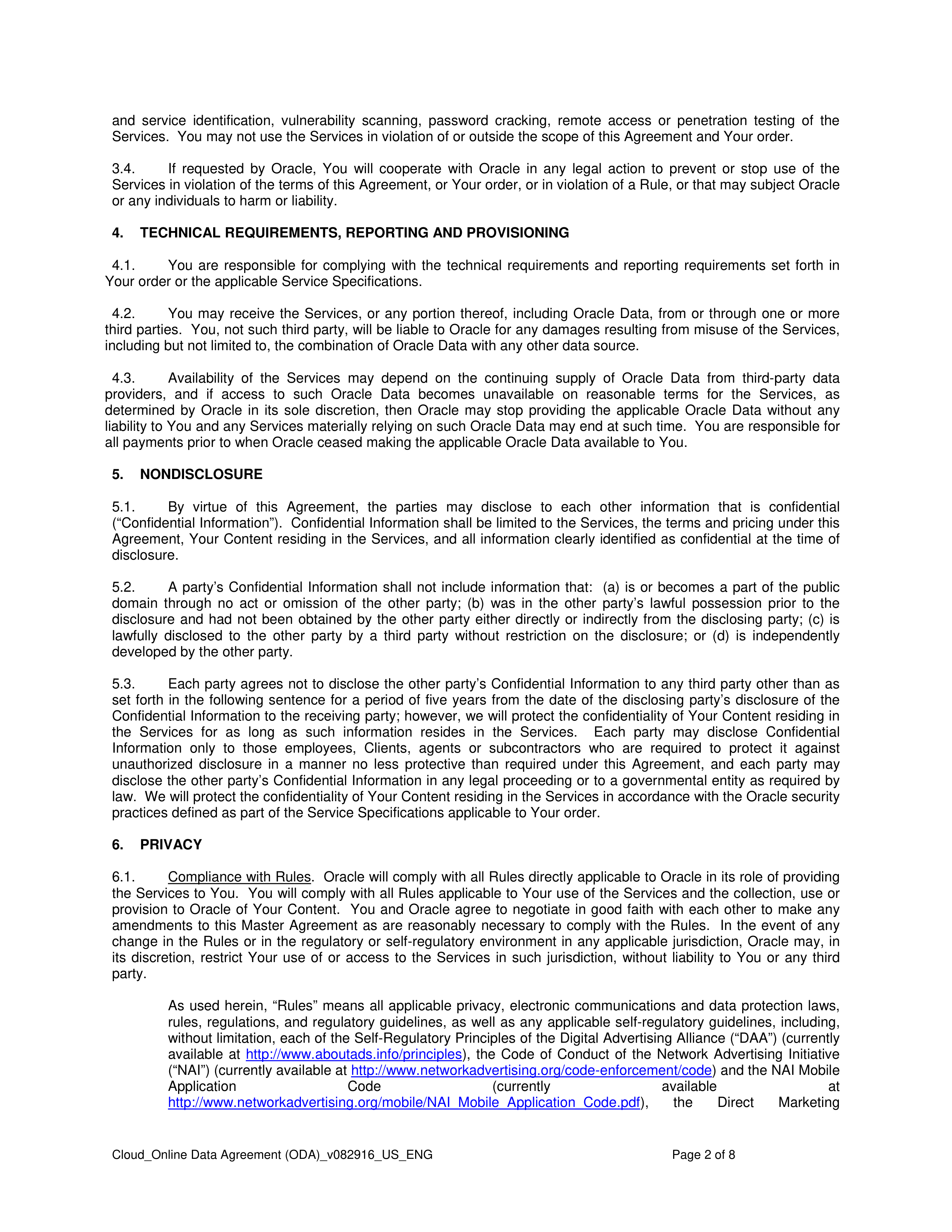 ORACLE ONLINE DATA AGREEMENT — page 2