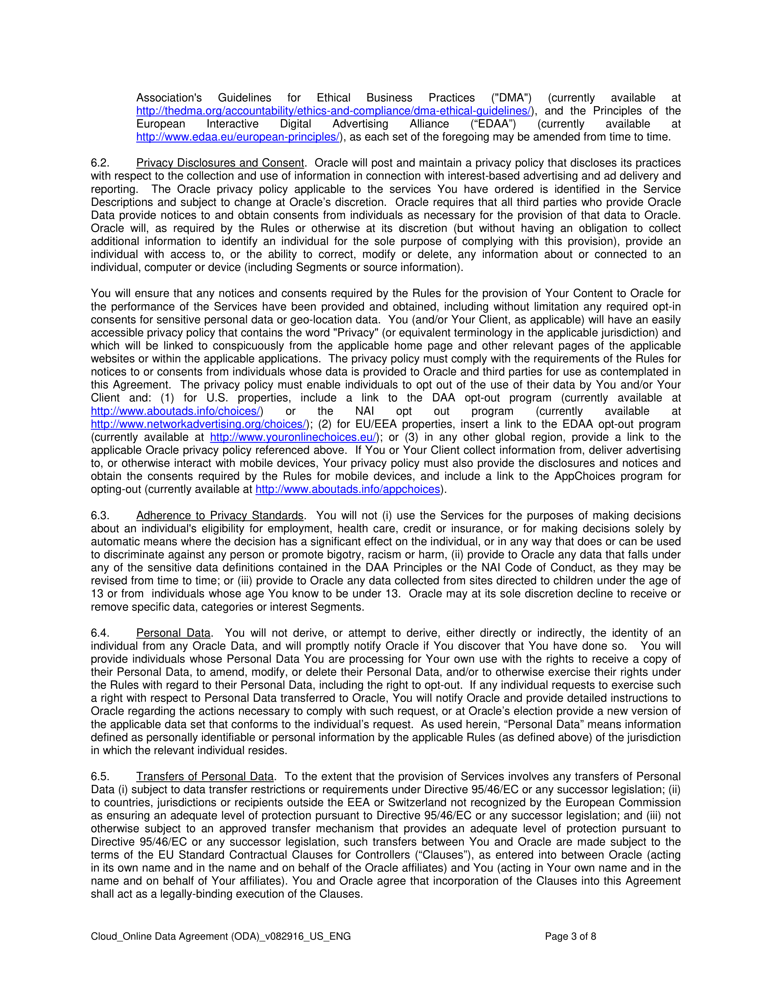 ORACLE ONLINE DATA AGREEMENT — page 3