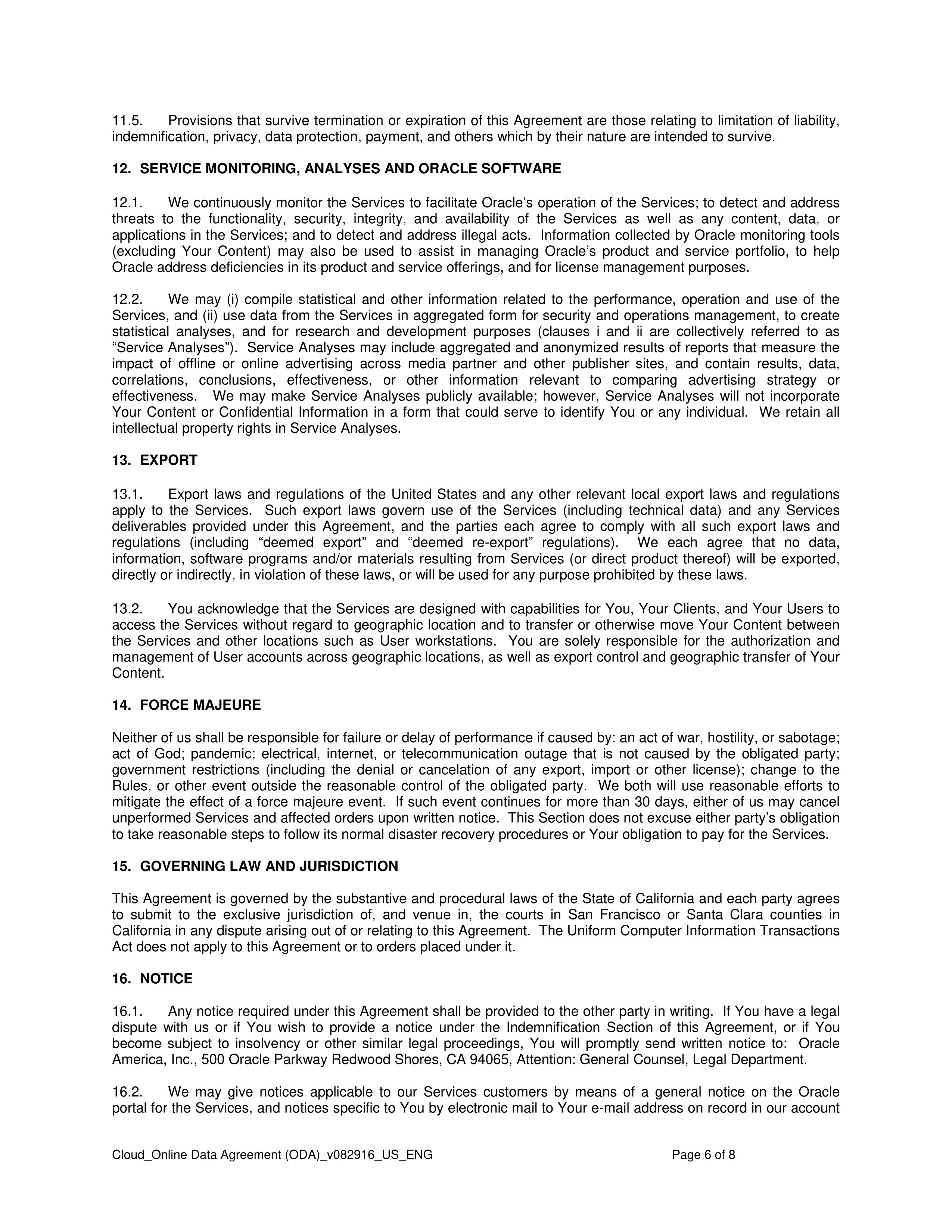ORACLE ONLINE DATA AGREEMENT — page 6