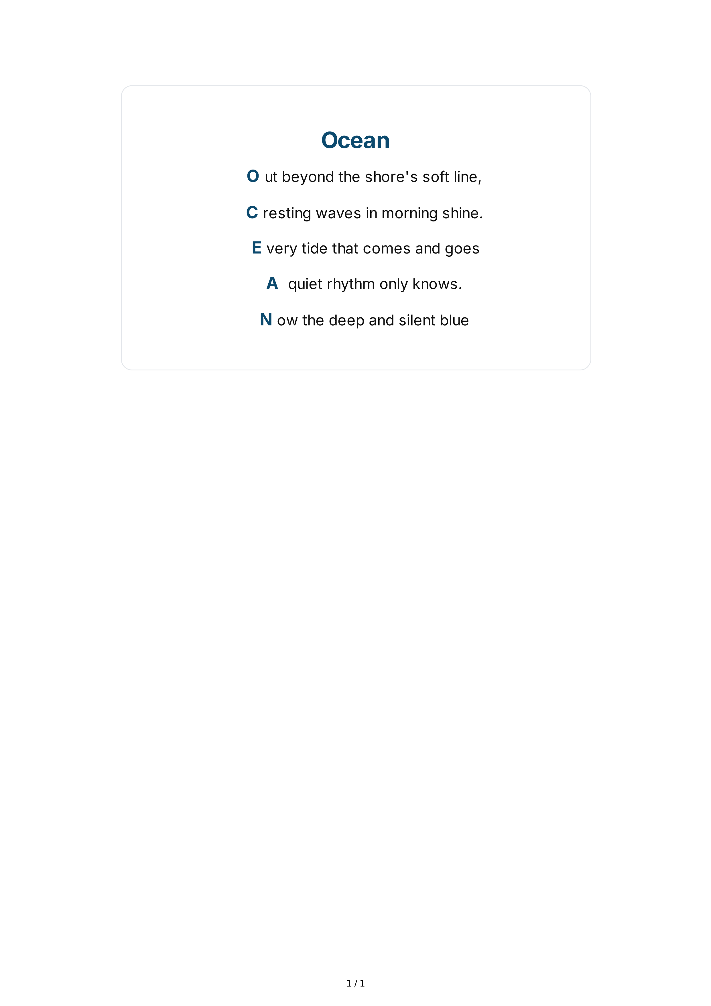 Ocean Acrostic Poem — page 1