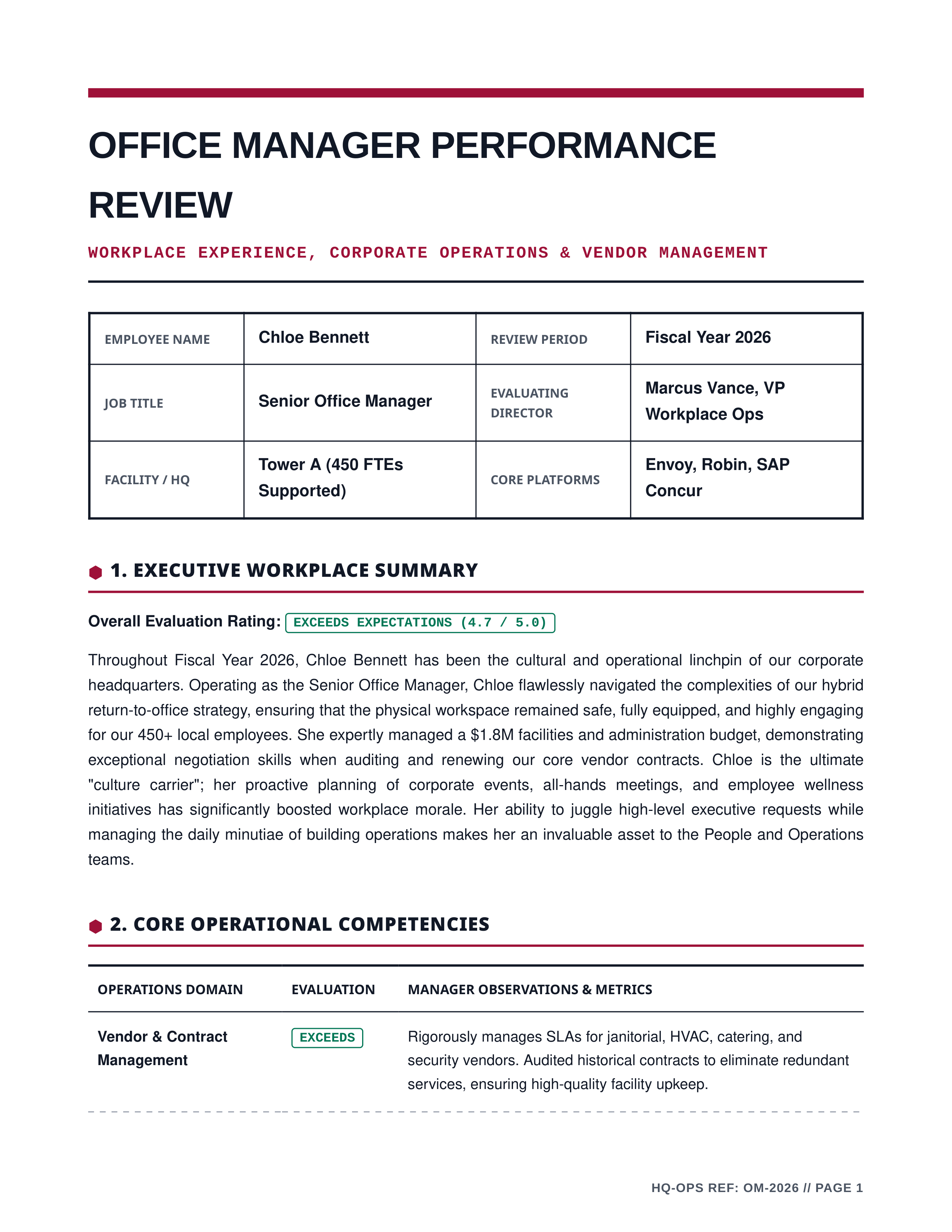 Office Manager Performance Review — page 1