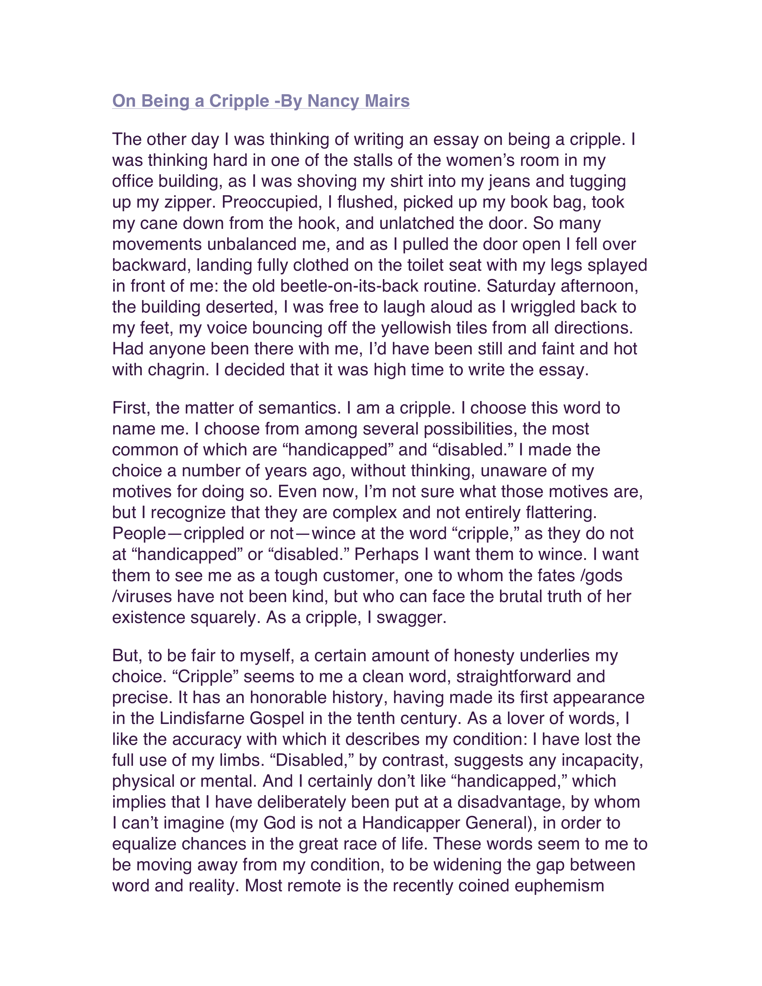 On Being a Cripple Essay — page 1