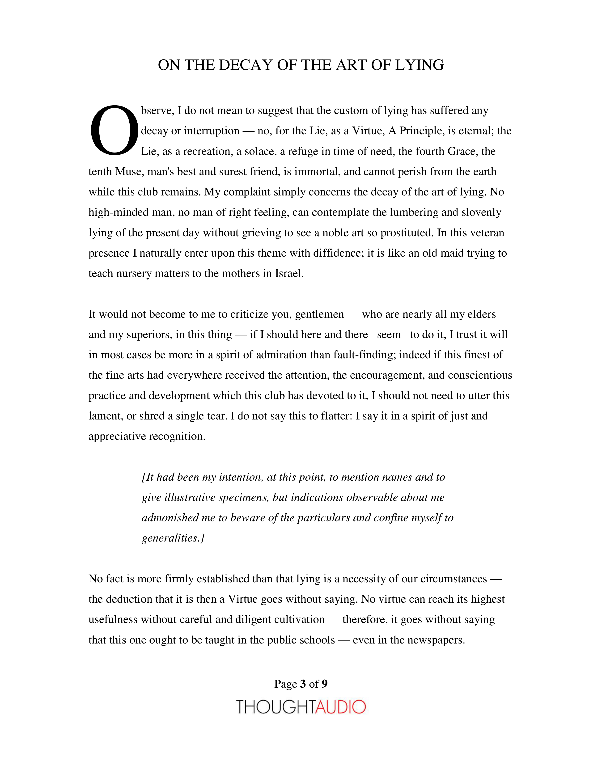 On the Decay of the Art of Lying Essay — page 3