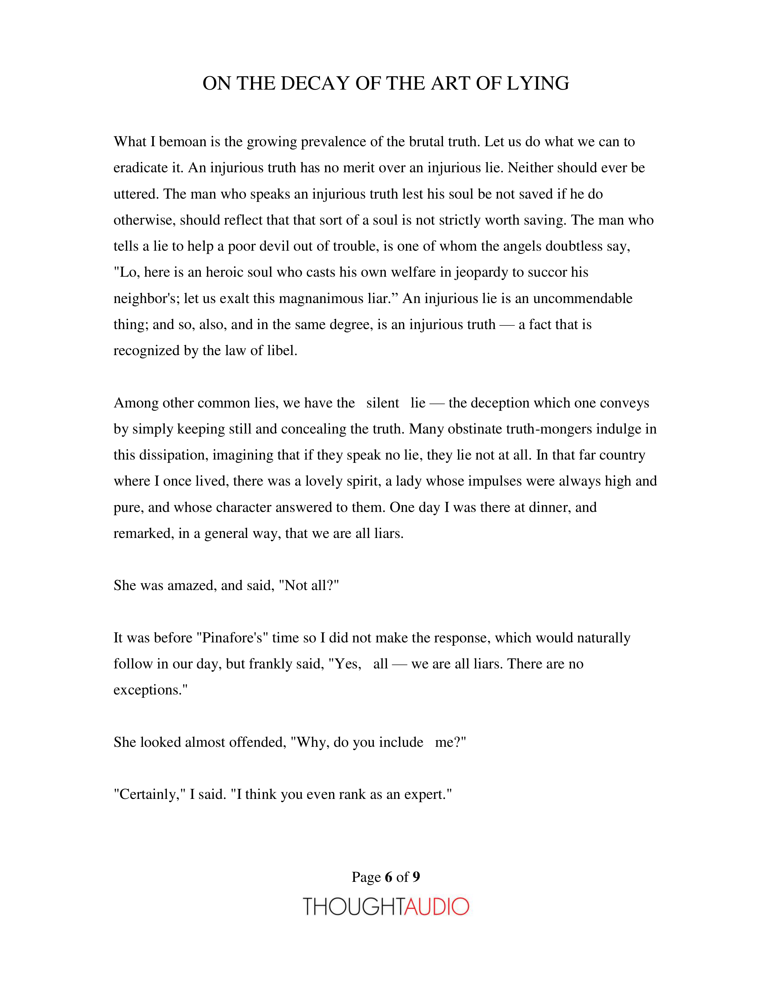 On the Decay of the Art of Lying Essay — page 6