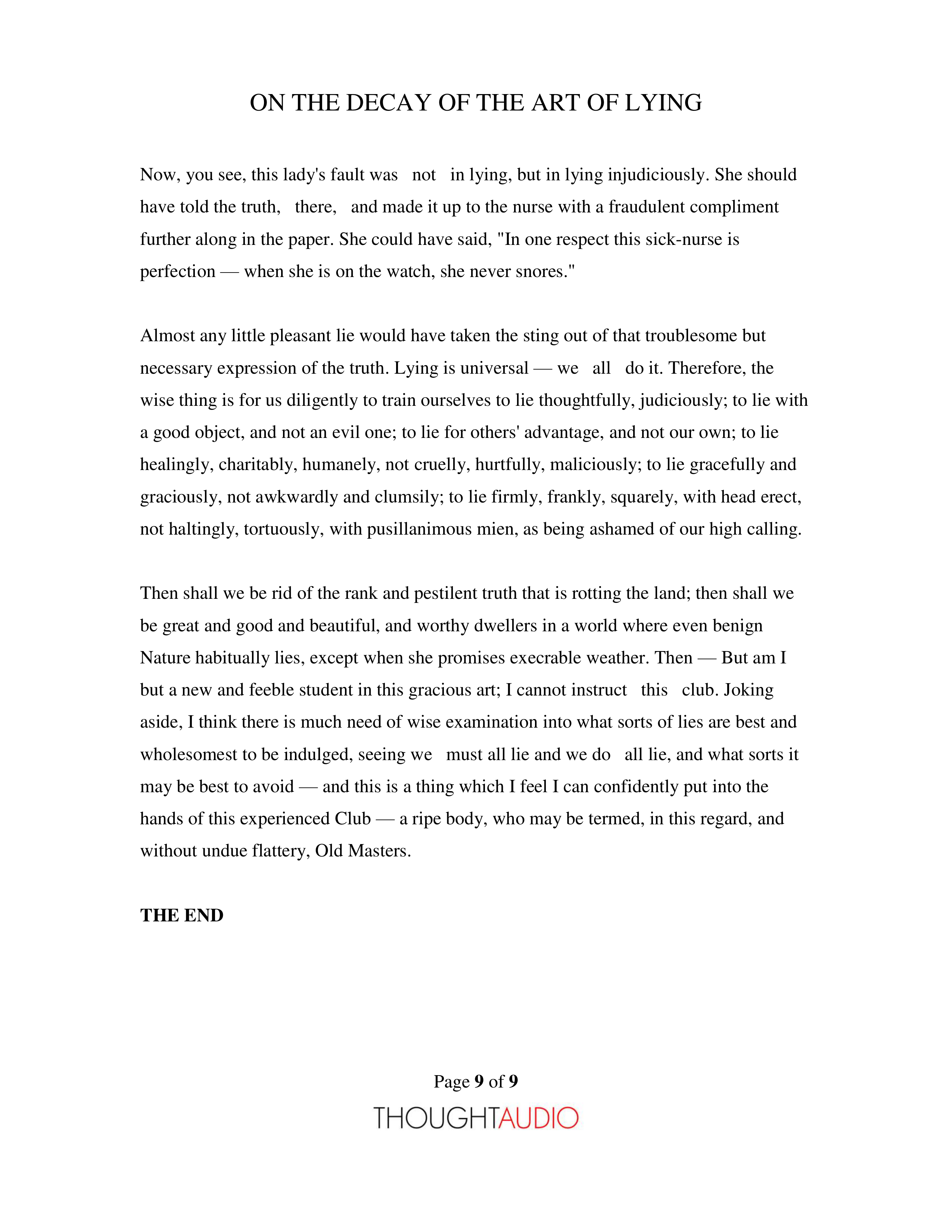 On the Decay of the Art of Lying Essay — page 9