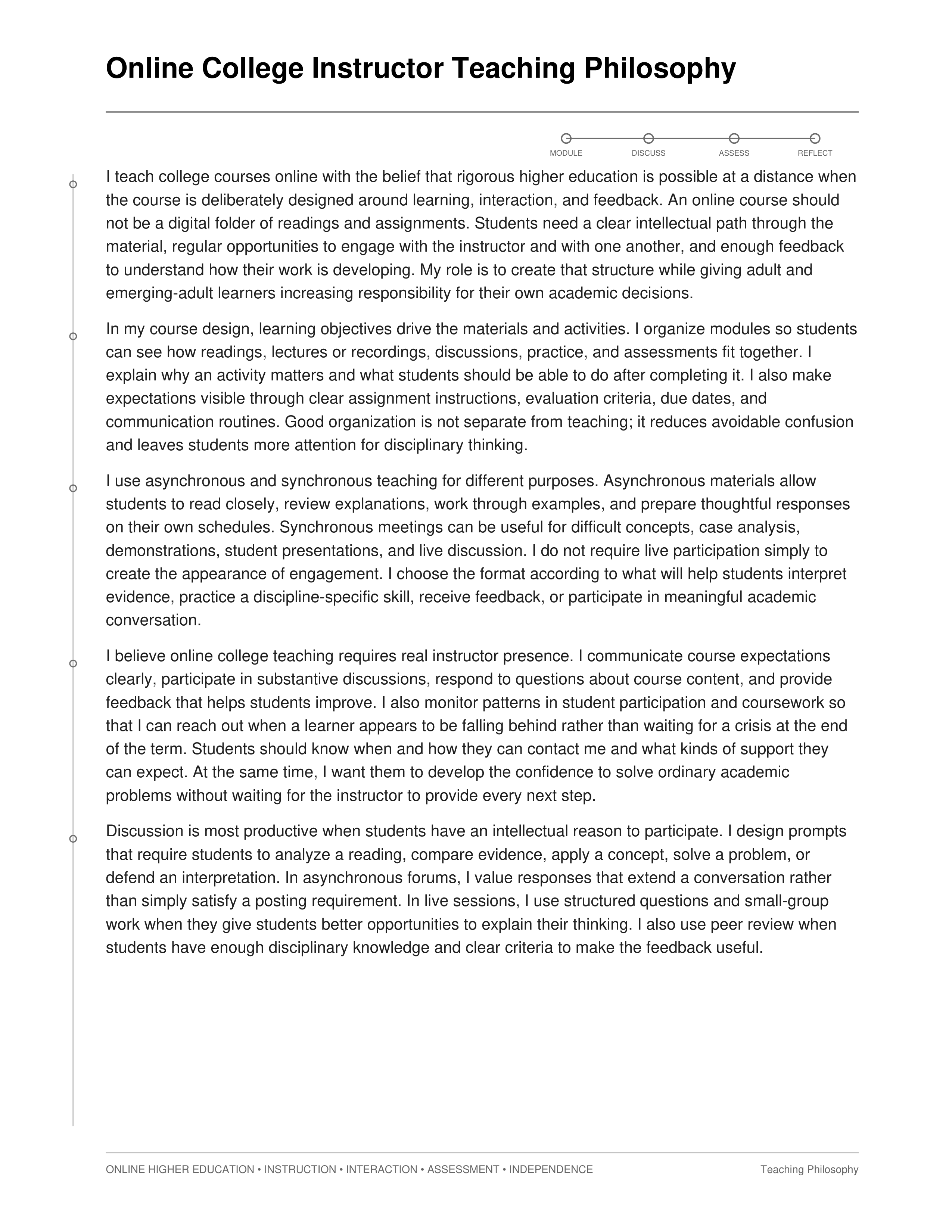 Online College Instructor Teaching Philosophy — page 1