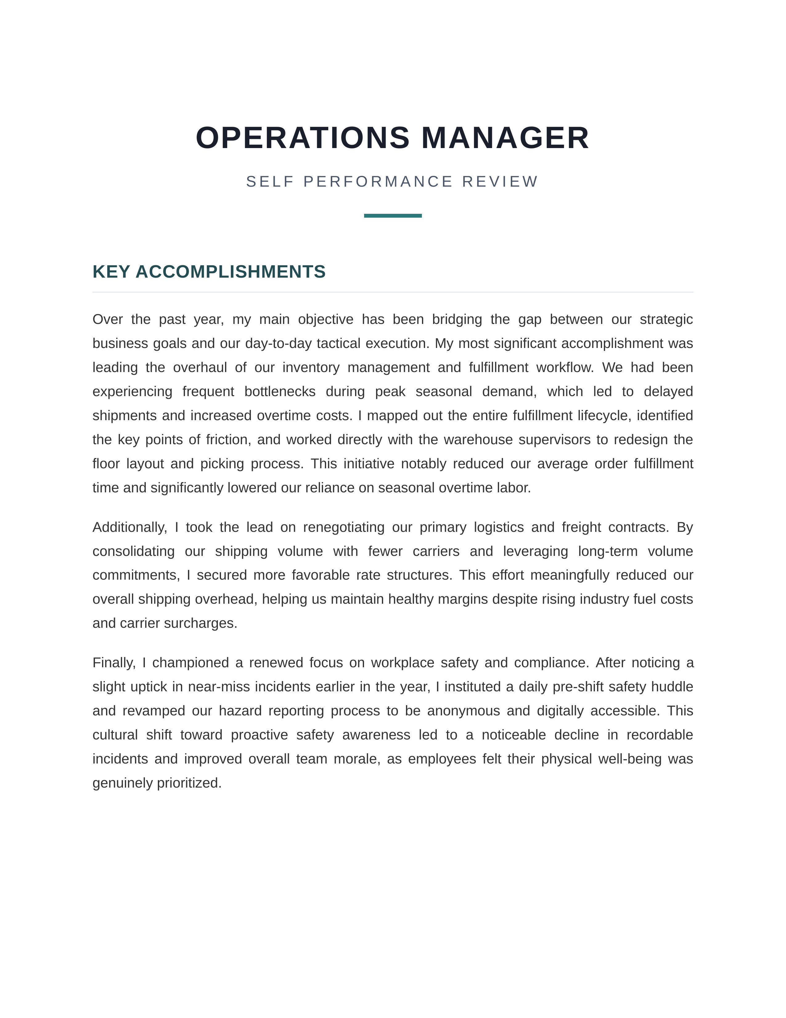 Operations Manager Self Performance Review — page 1