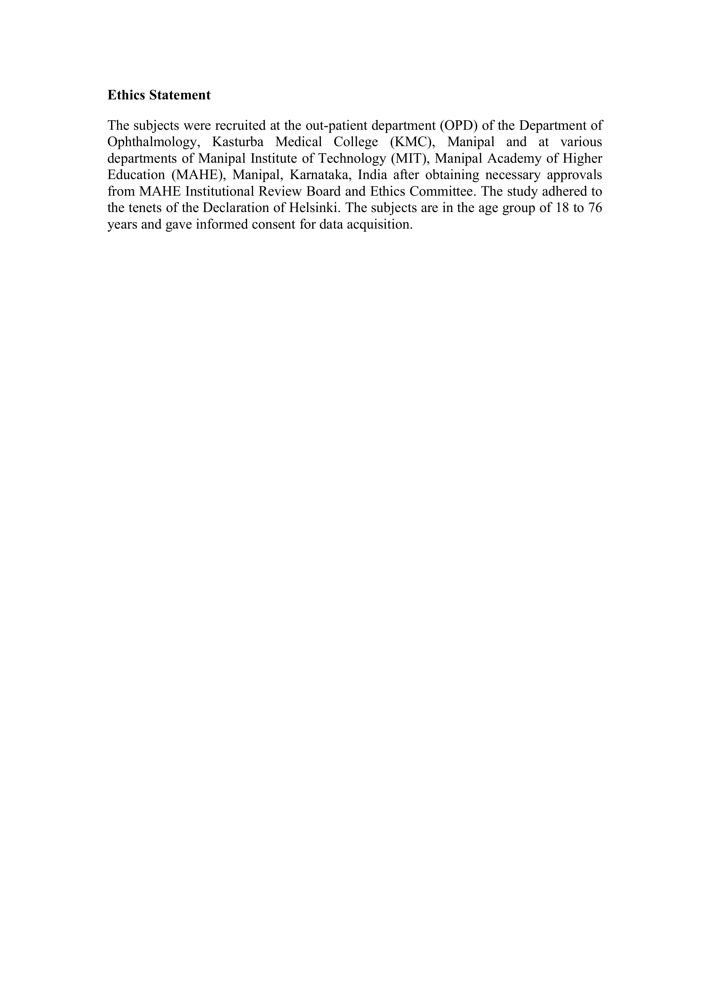 Ophthalmology Ethics Statement — page 1