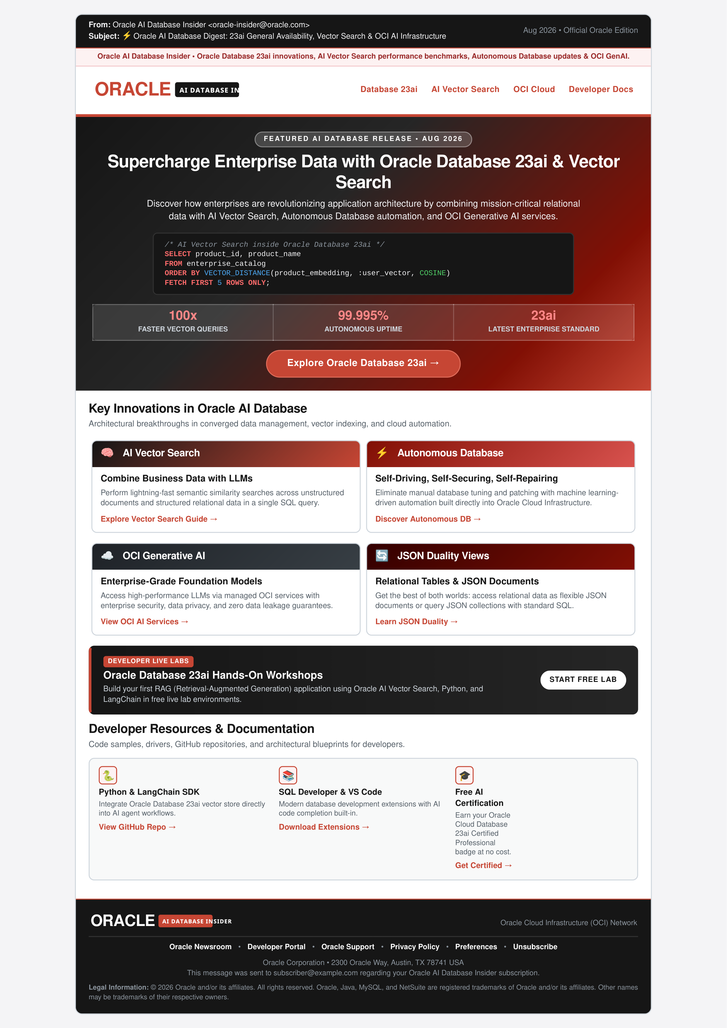 Oracle AI Database Insider Email Newsletter — page 1