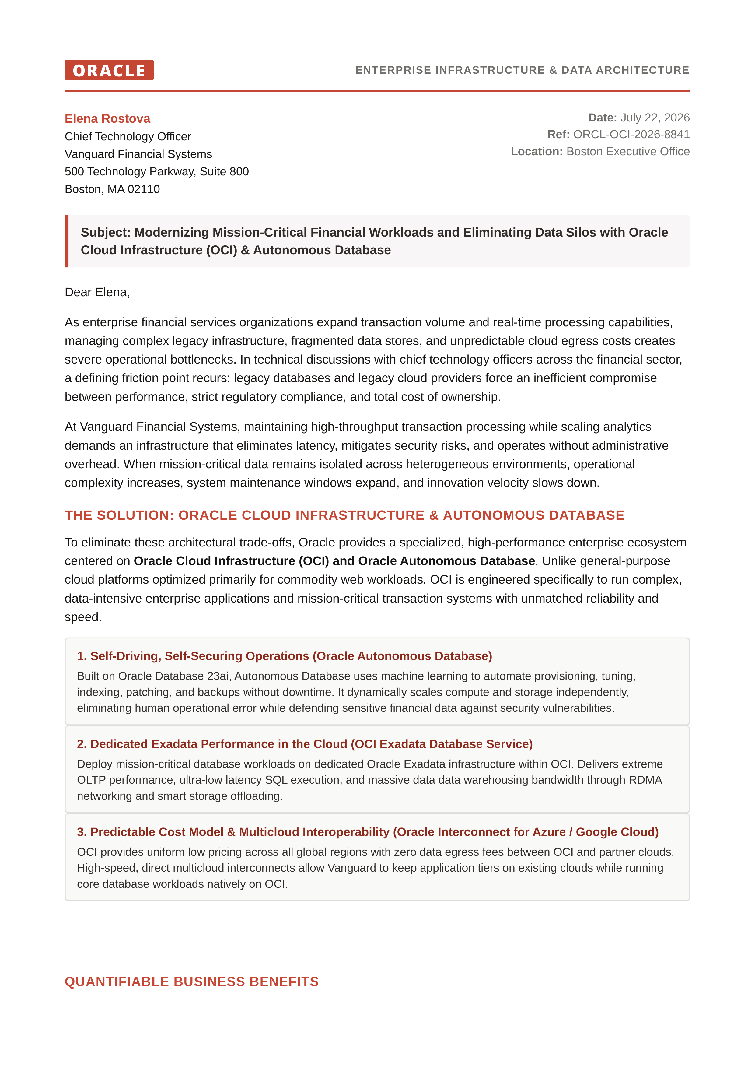Oracle Cloud Infrastructure Sales Letter — page 1