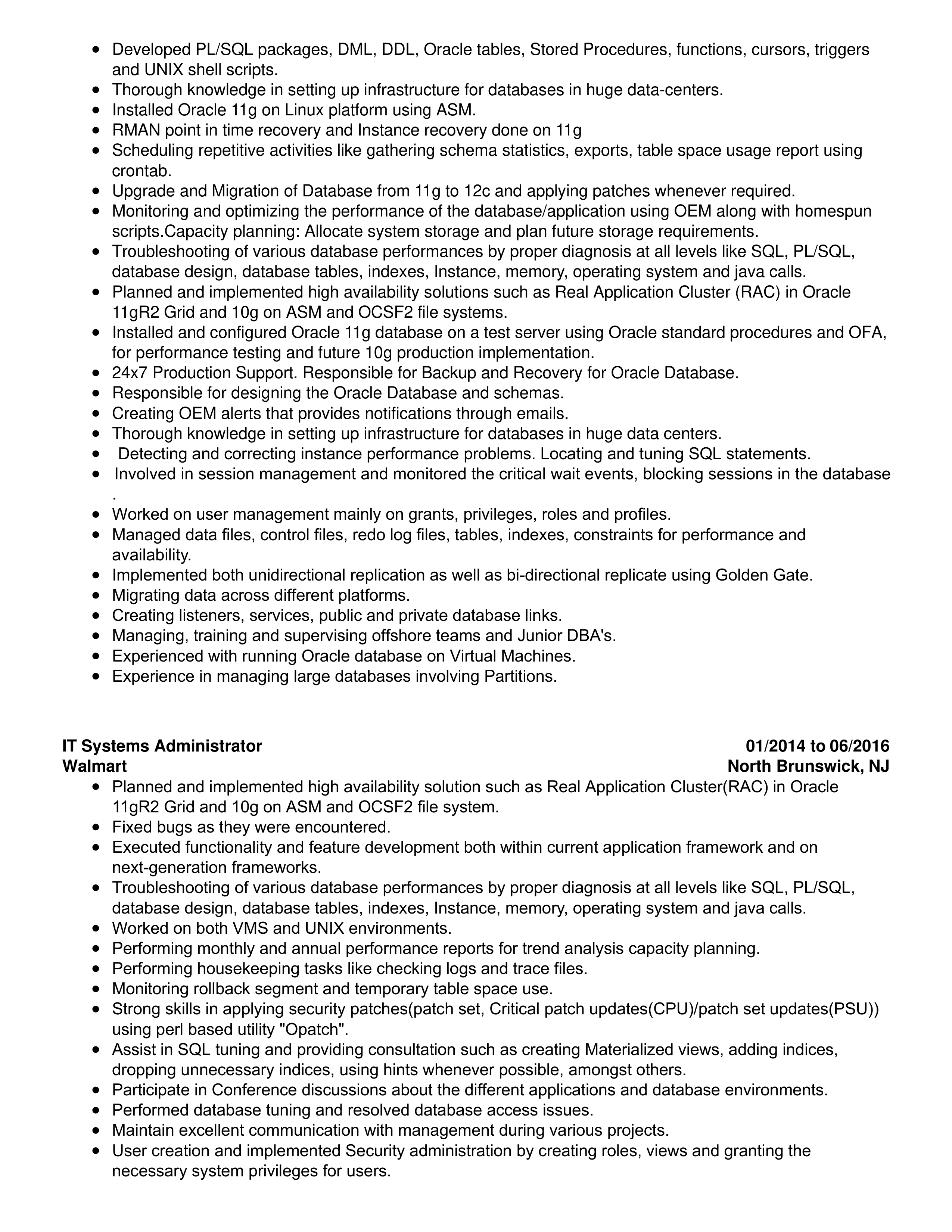 Oracle Database Administrator Resume — page 2