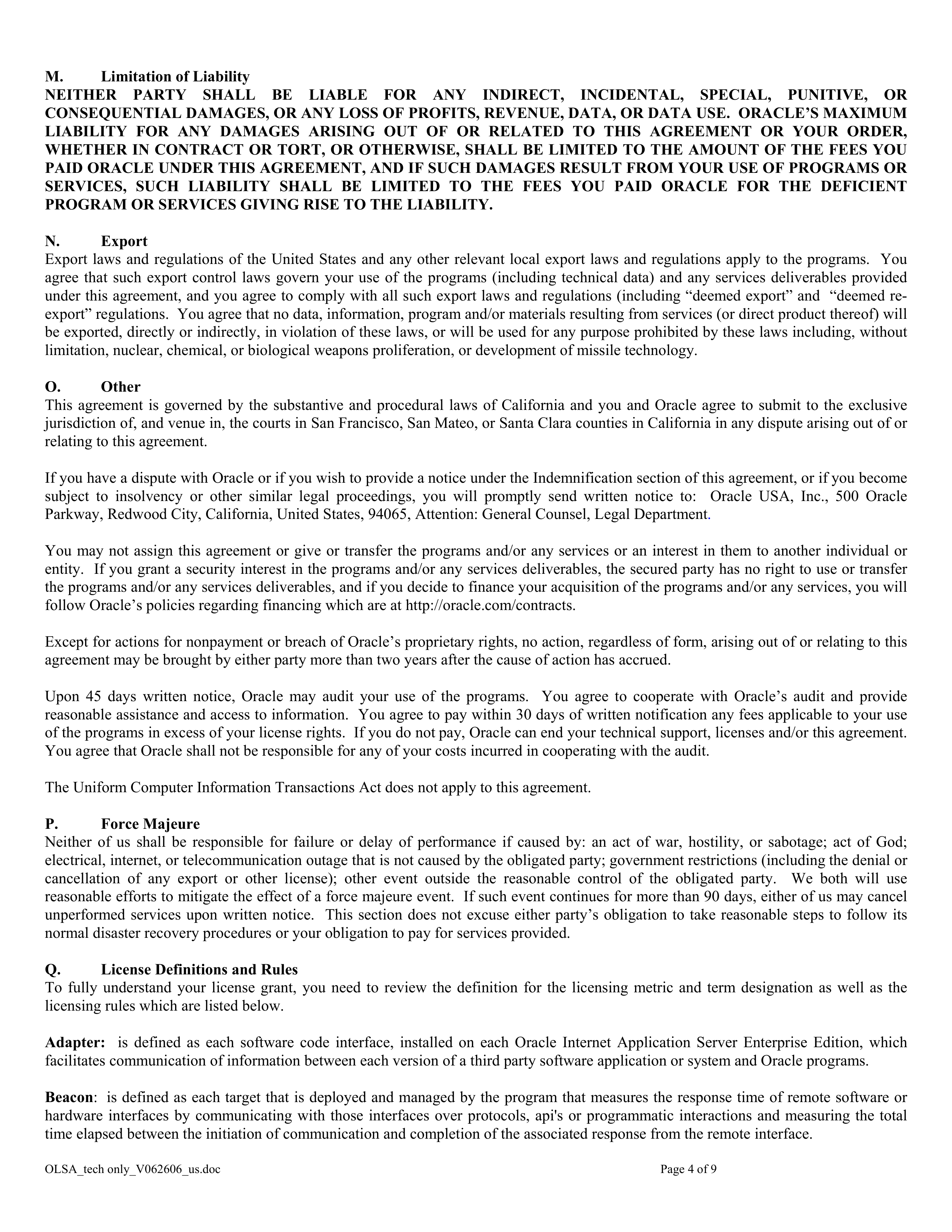 Oracle License and Services Agreement — page 4