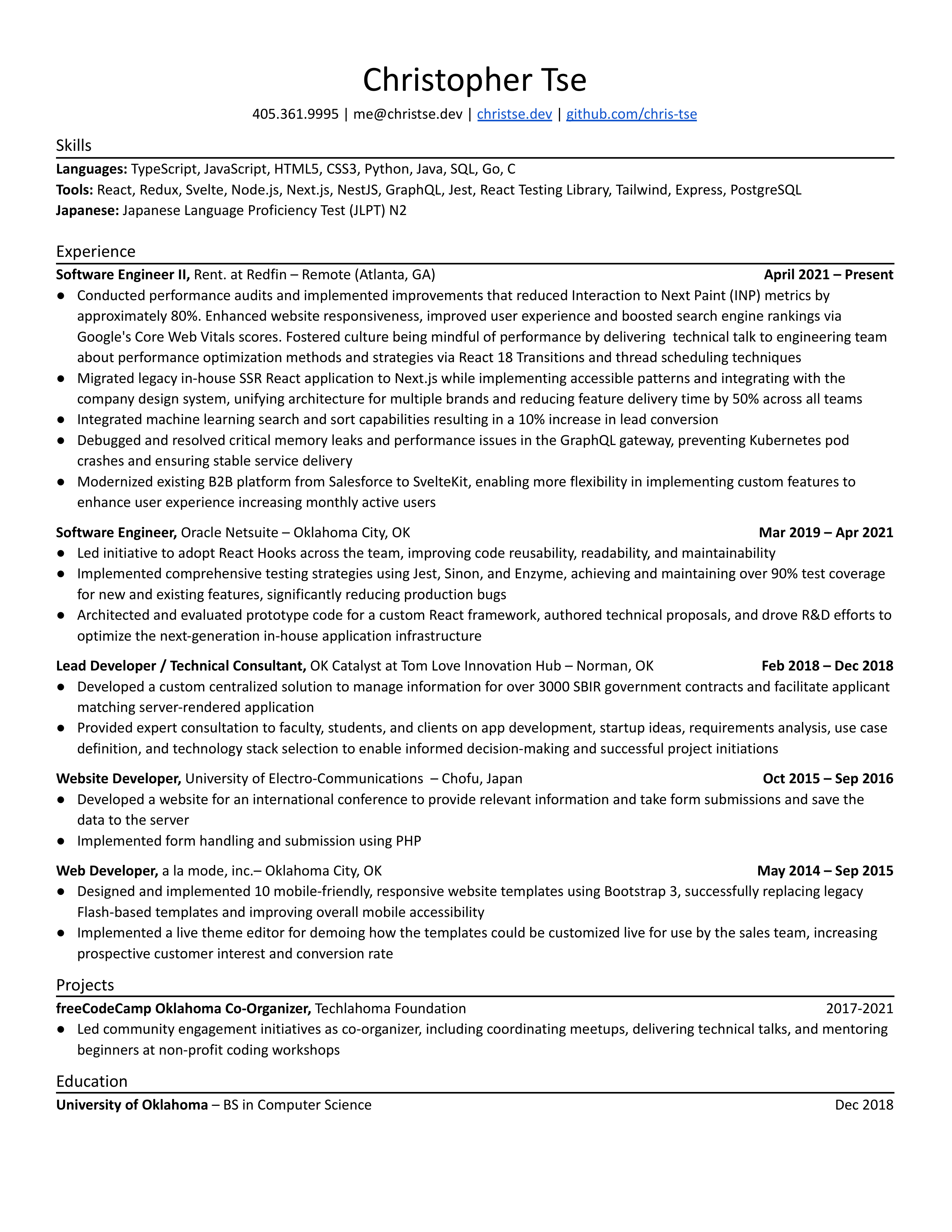 Oracle NetSuite Software Engineer Resume — page 1