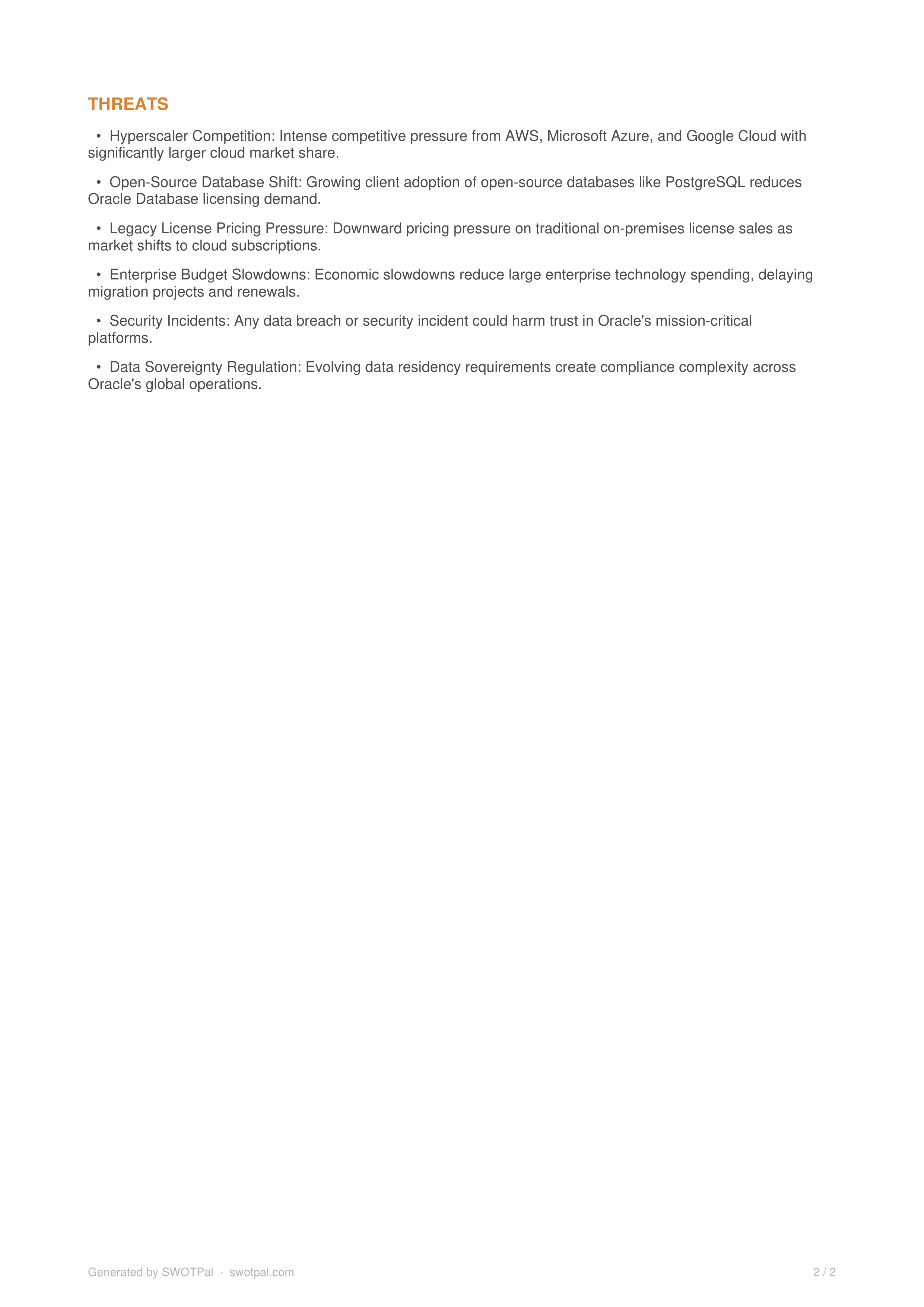 Oracle Swot Analysis  — page 2