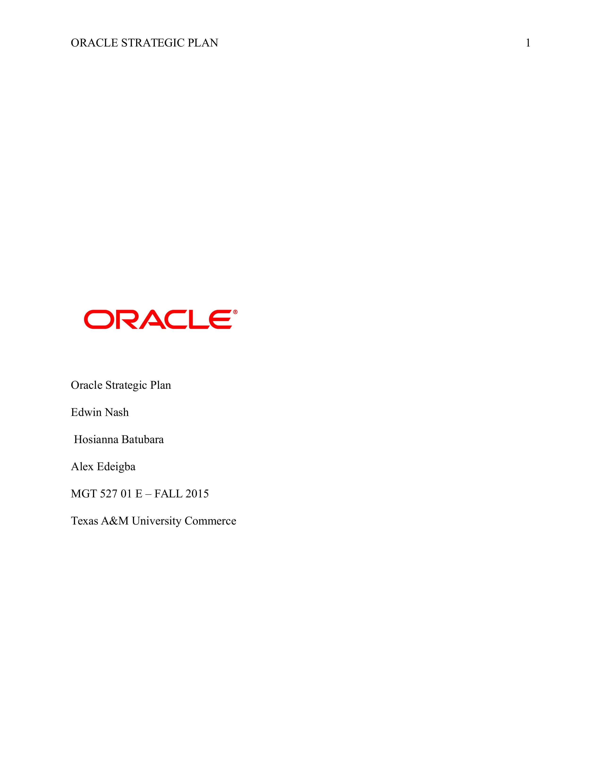 Oracle Business Plan  — page 1