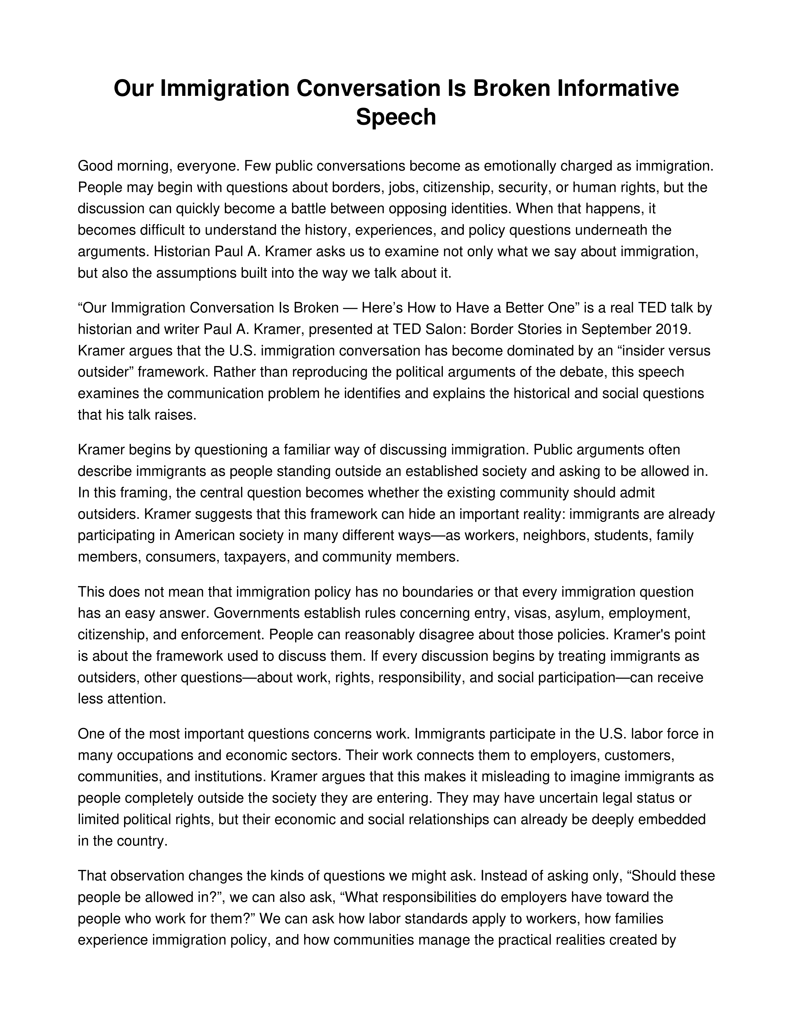 Our Immigration Conversation Is Broken Informative Speech — page 1
