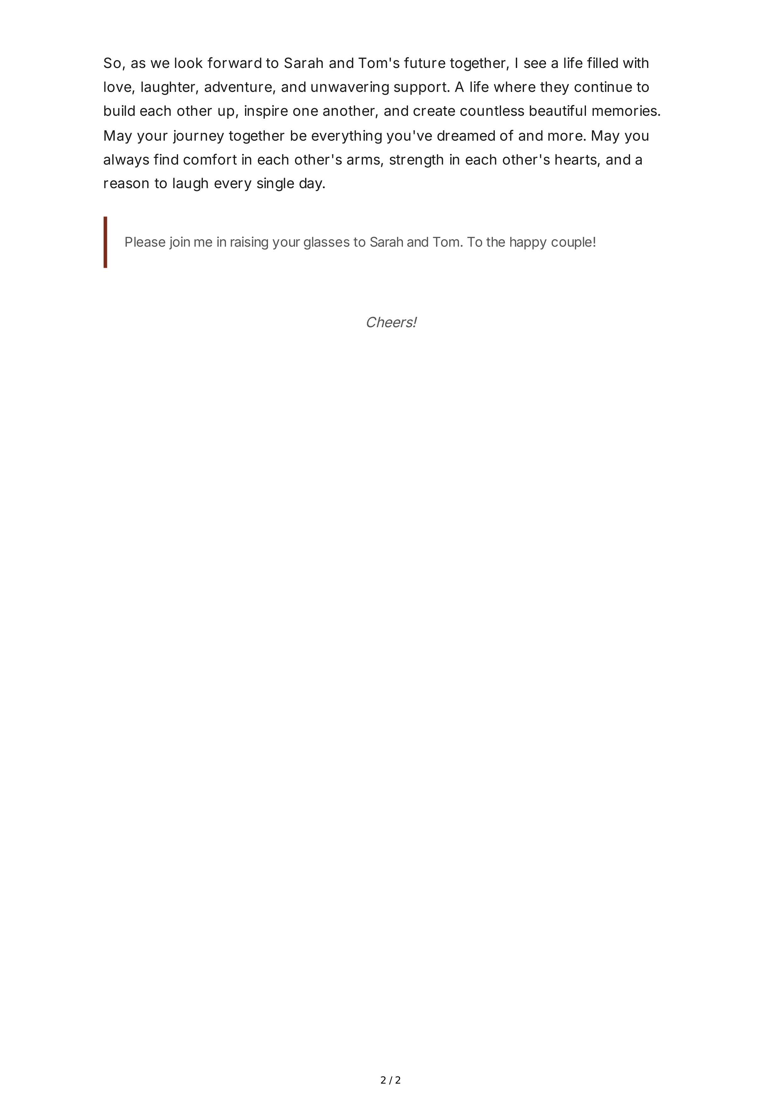 Outdoor Wedding Maid of Honor Speech — page 2