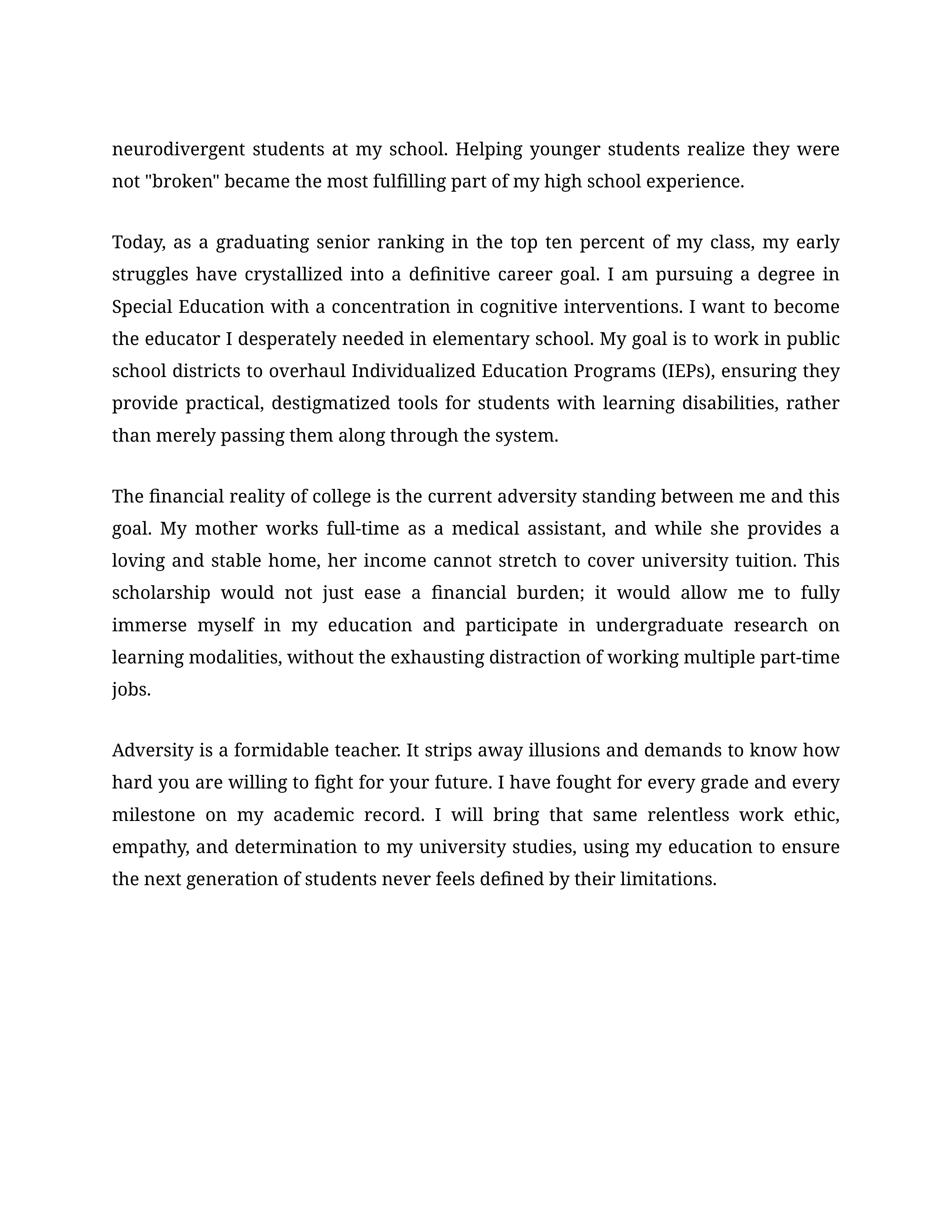 Overcoming Adversity Scholarship Essay — page 2