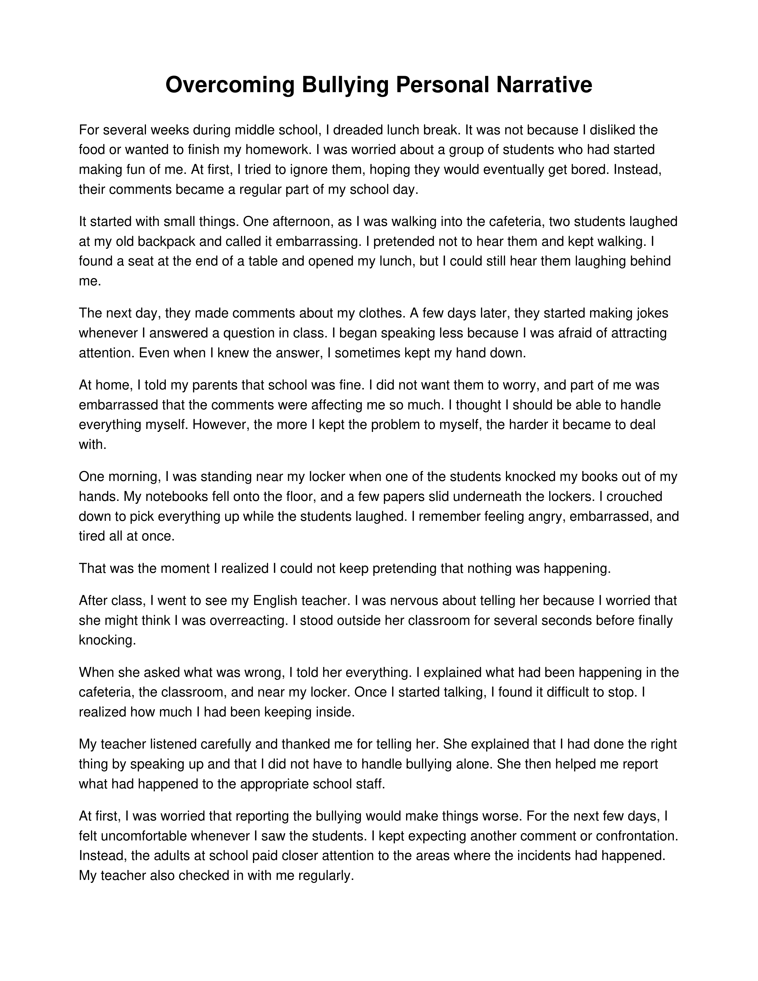 Overcoming Bullying Personal Narrative — page 1