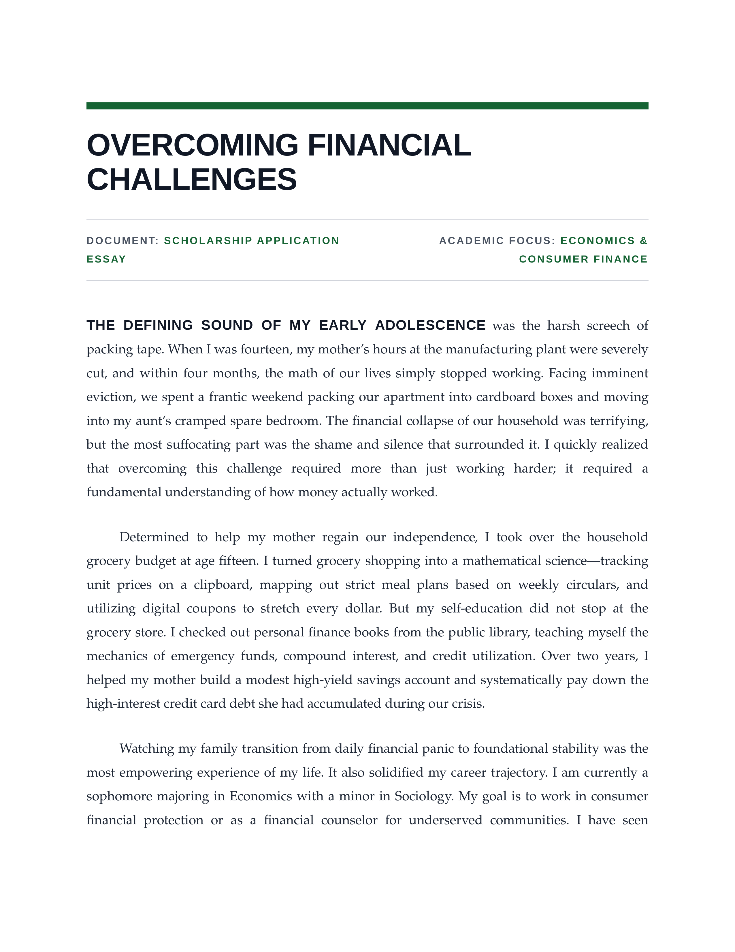 Overcoming Financial Challenges Scholarship Essay — page 1