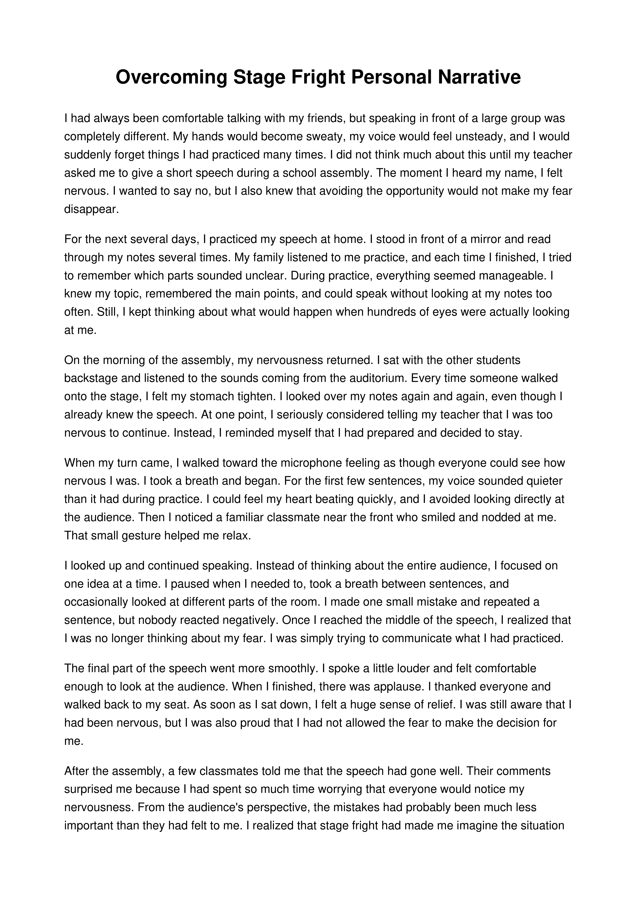 Overcoming Stage Fright Personal Narrative — page 1