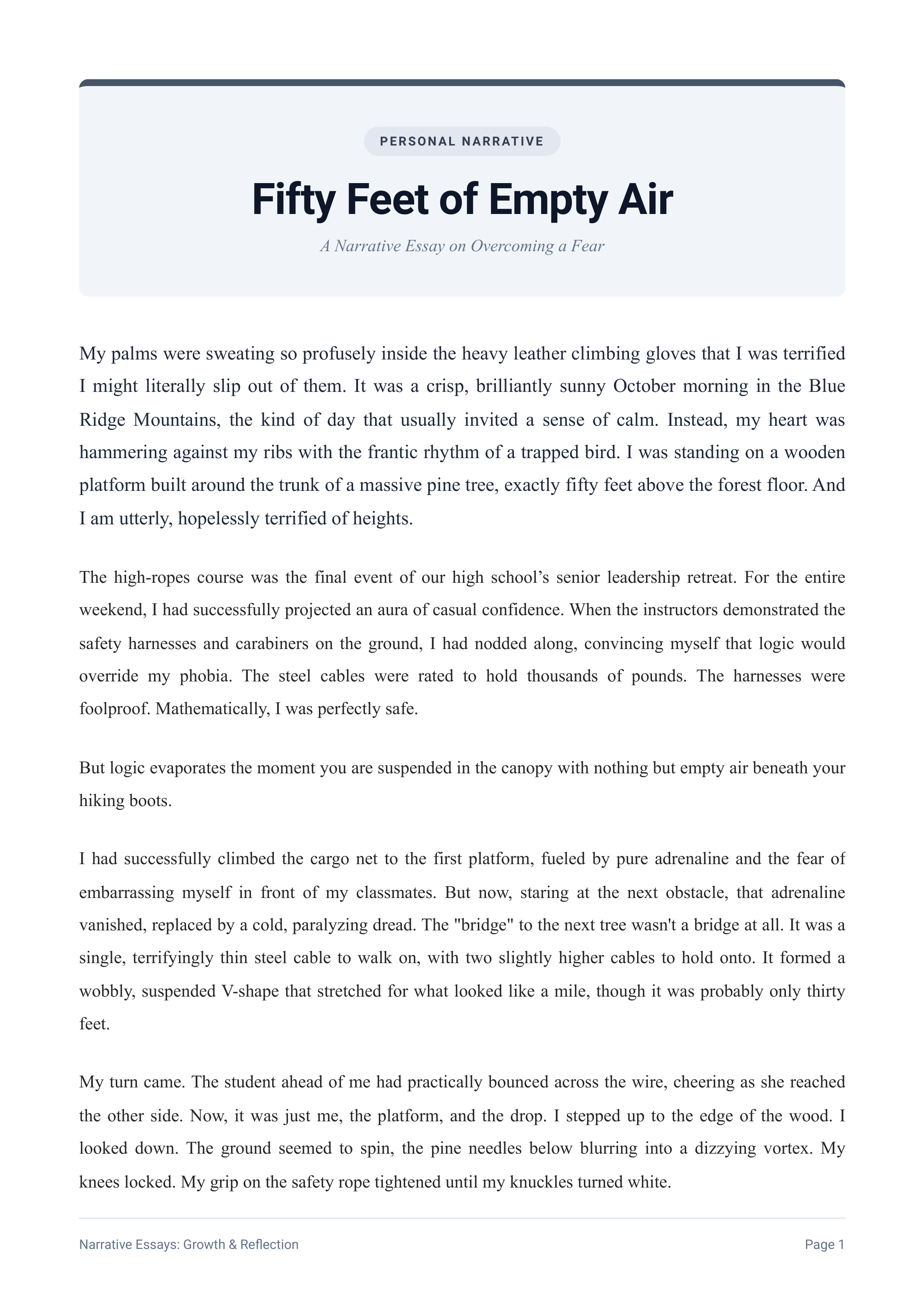 Overcoming a Fear Narrative Essay — page 1