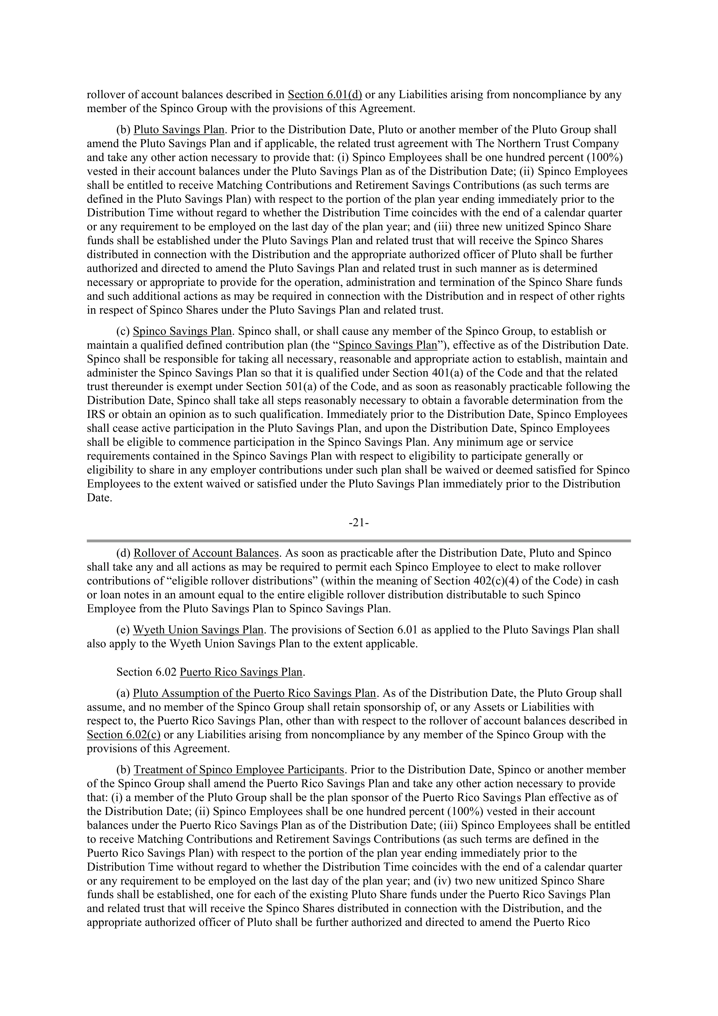 Pfizer Employee Matters Agreement — page 16