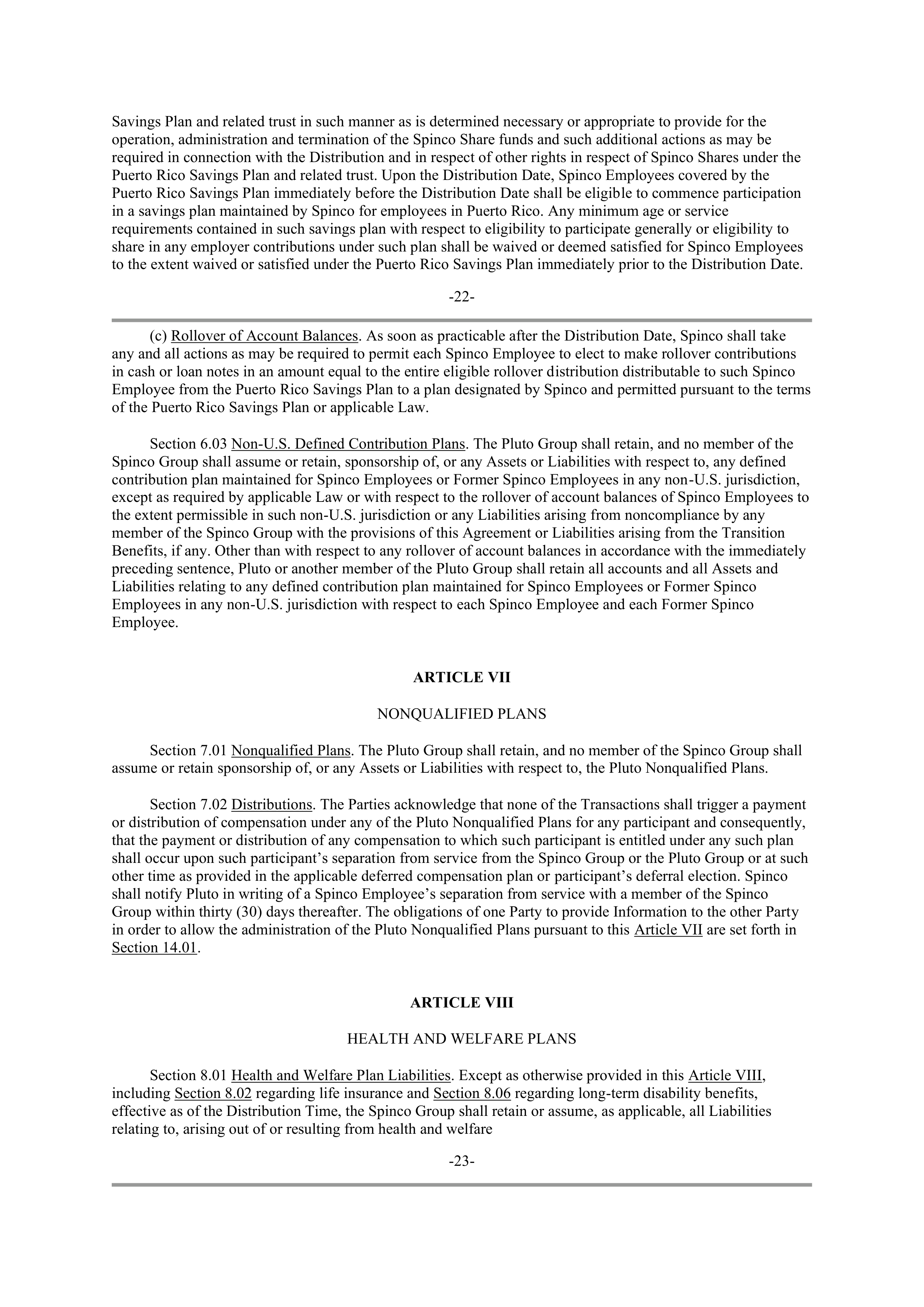 Pfizer Employee Matters Agreement — page 17