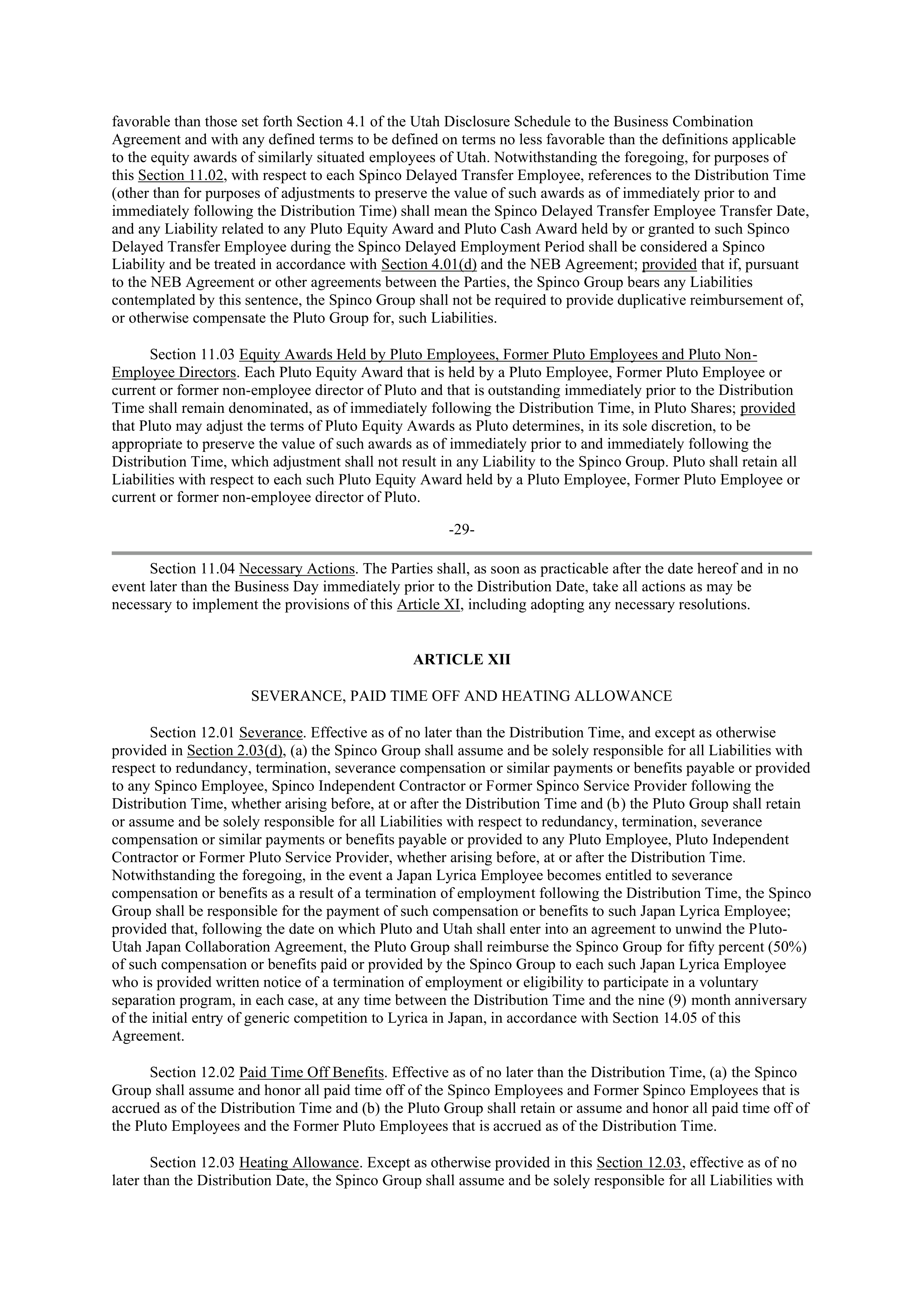 Pfizer Employee Matters Agreement — page 22