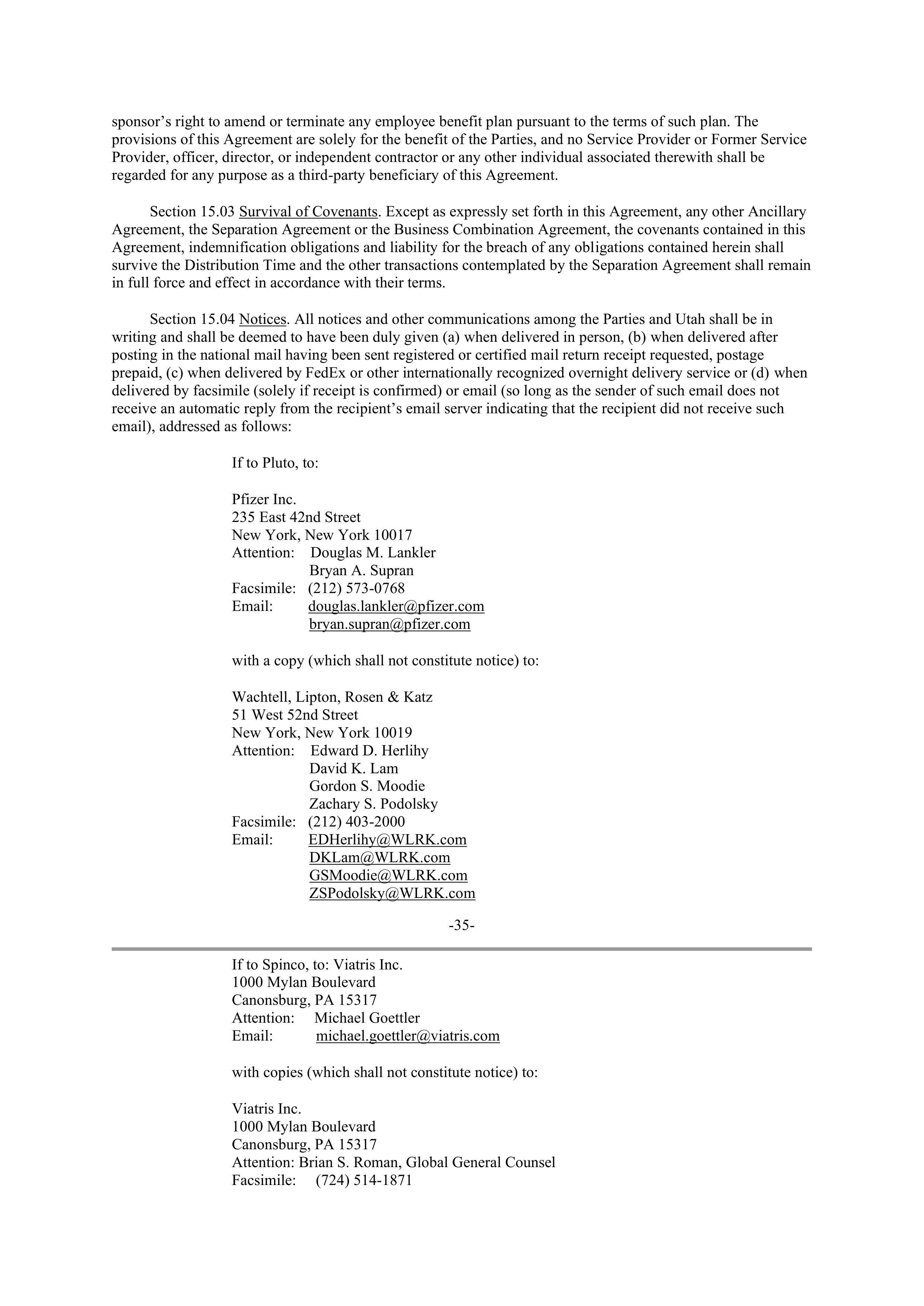 Pfizer Employee Matters Agreement — page 26