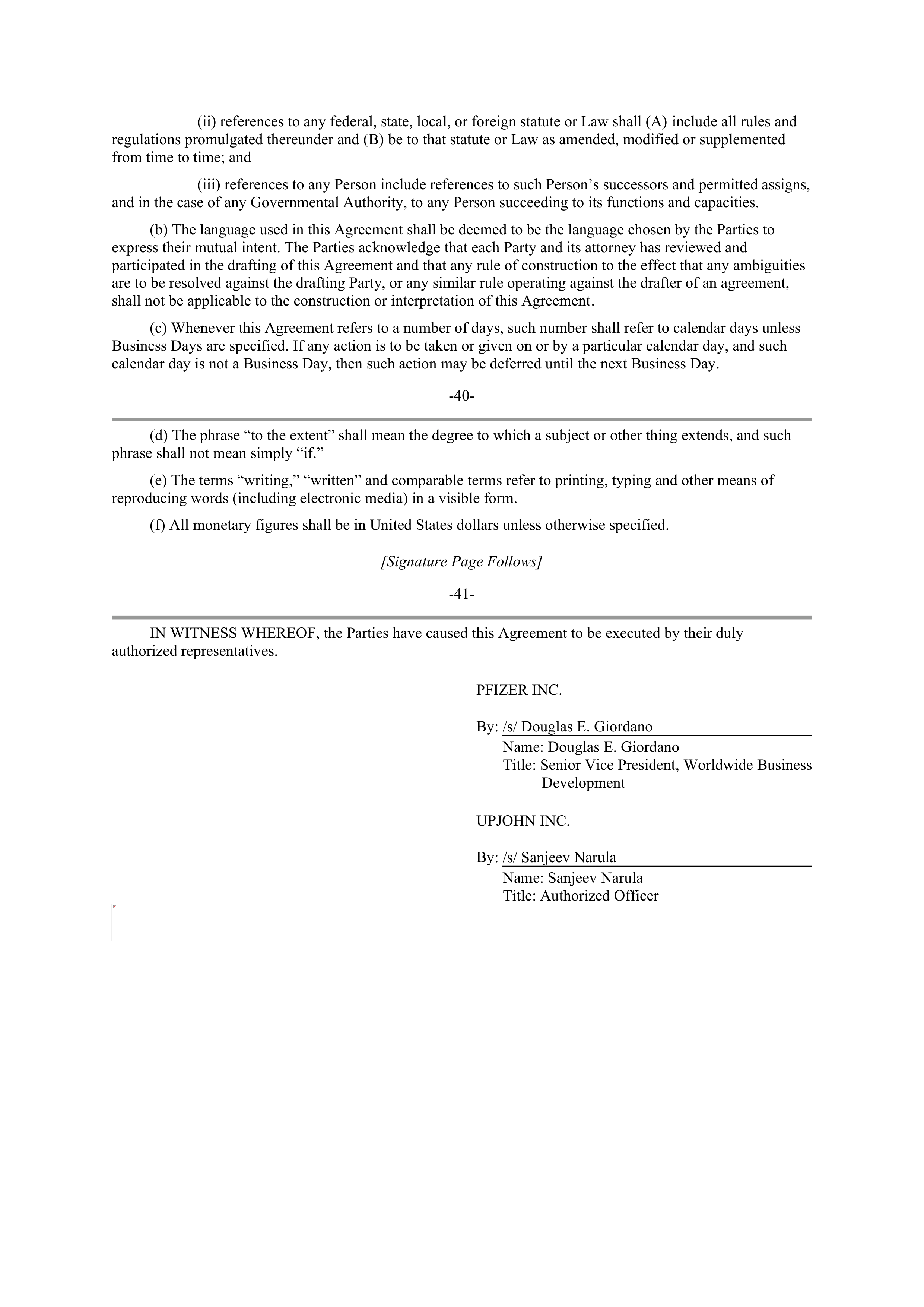 Pfizer Employee Matters Agreement — page 30