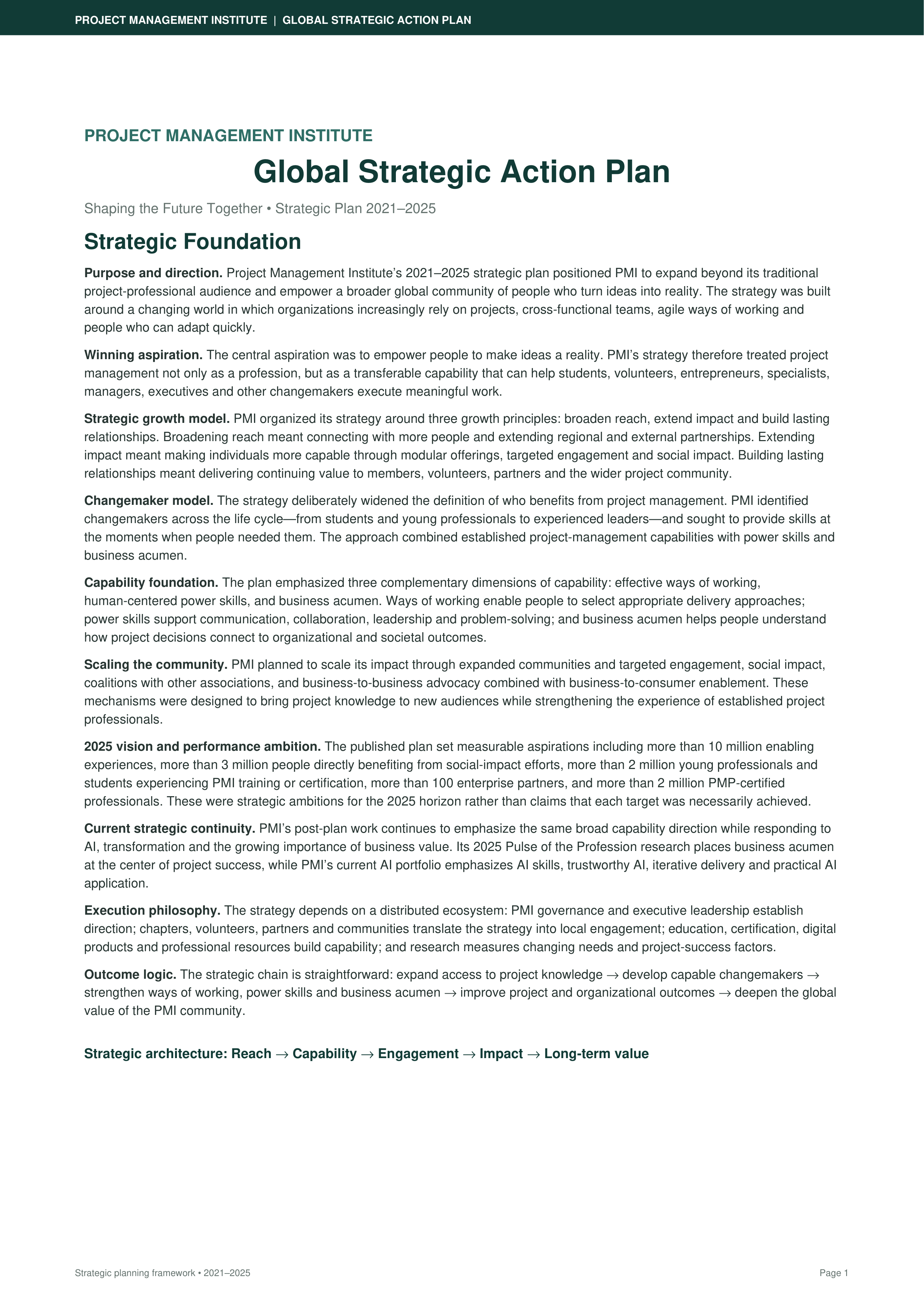 PMI Global Strategic Action Plan — page 1