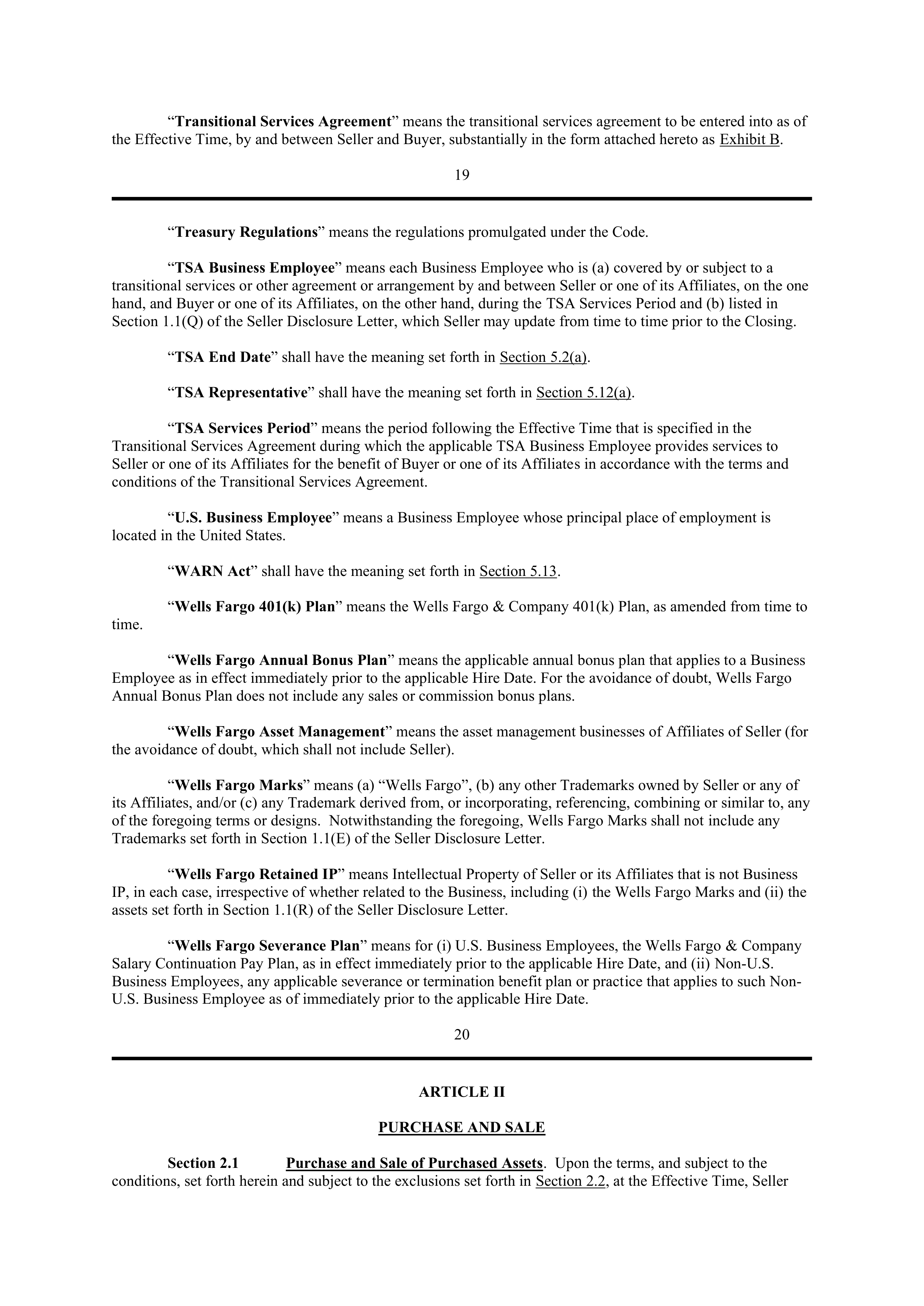 PURCHASE AGREEMENT between PRINCIPAL FINANCIAL SERVICES and WELLS FARGO & COMPANY — page 23