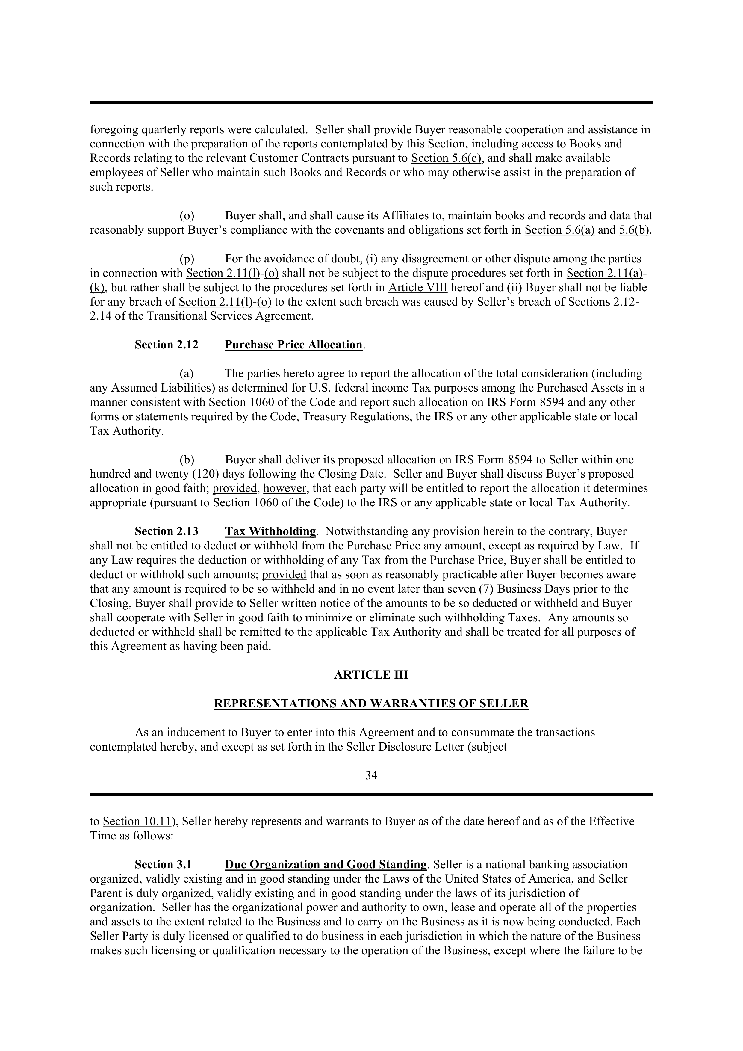 PURCHASE AGREEMENT between PRINCIPAL FINANCIAL SERVICES and WELLS FARGO & COMPANY — page 34