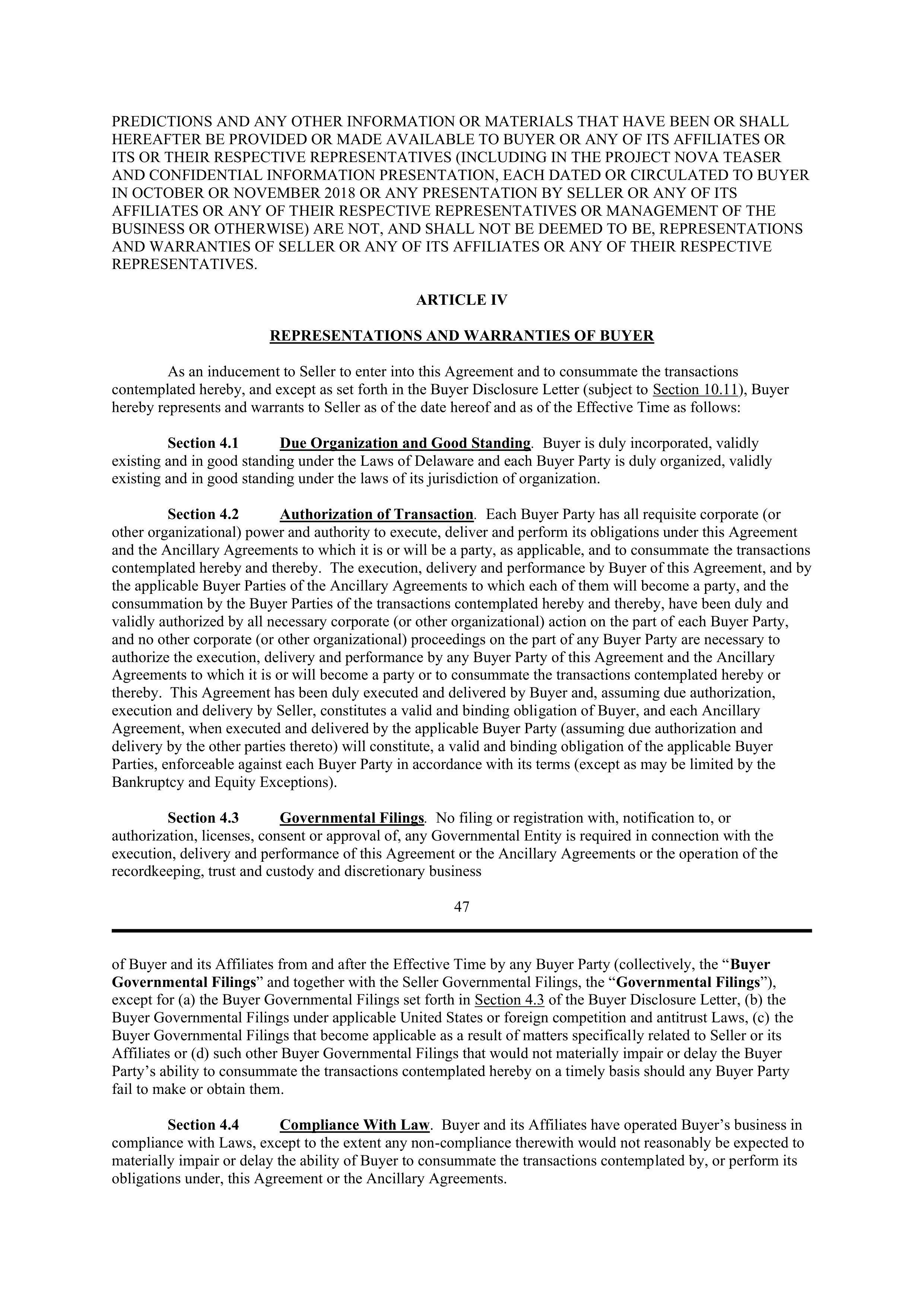 PURCHASE AGREEMENT between PRINCIPAL FINANCIAL SERVICES and WELLS FARGO & COMPANY — page 44