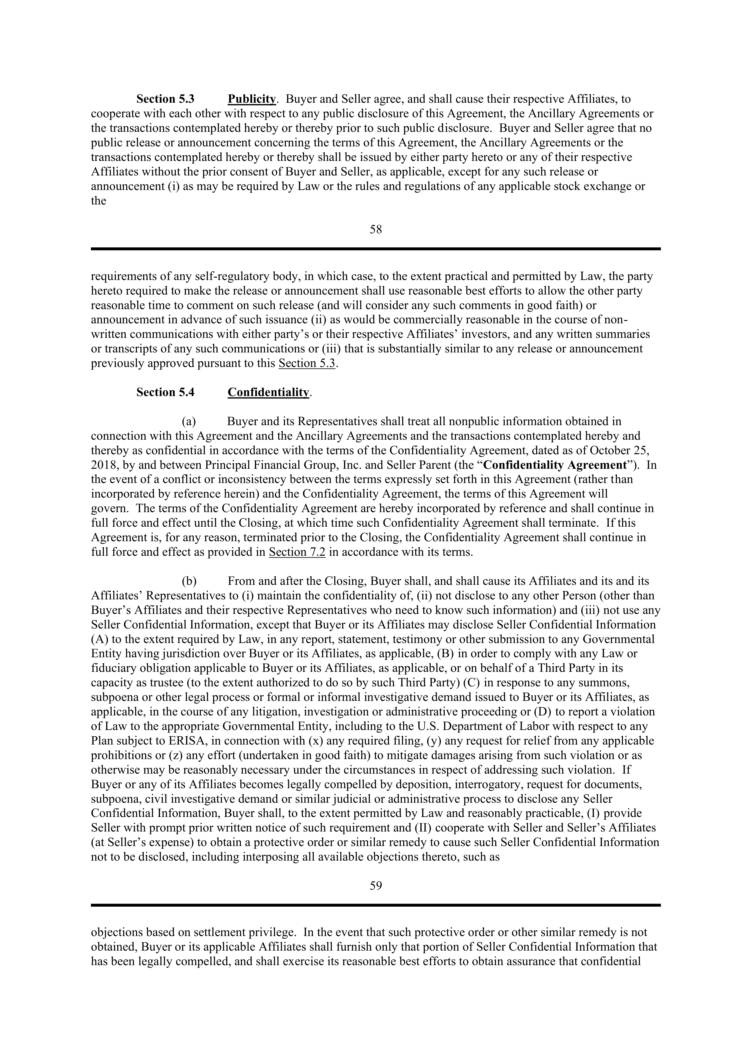PURCHASE AGREEMENT between PRINCIPAL FINANCIAL SERVICES and WELLS FARGO & COMPANY — page 53