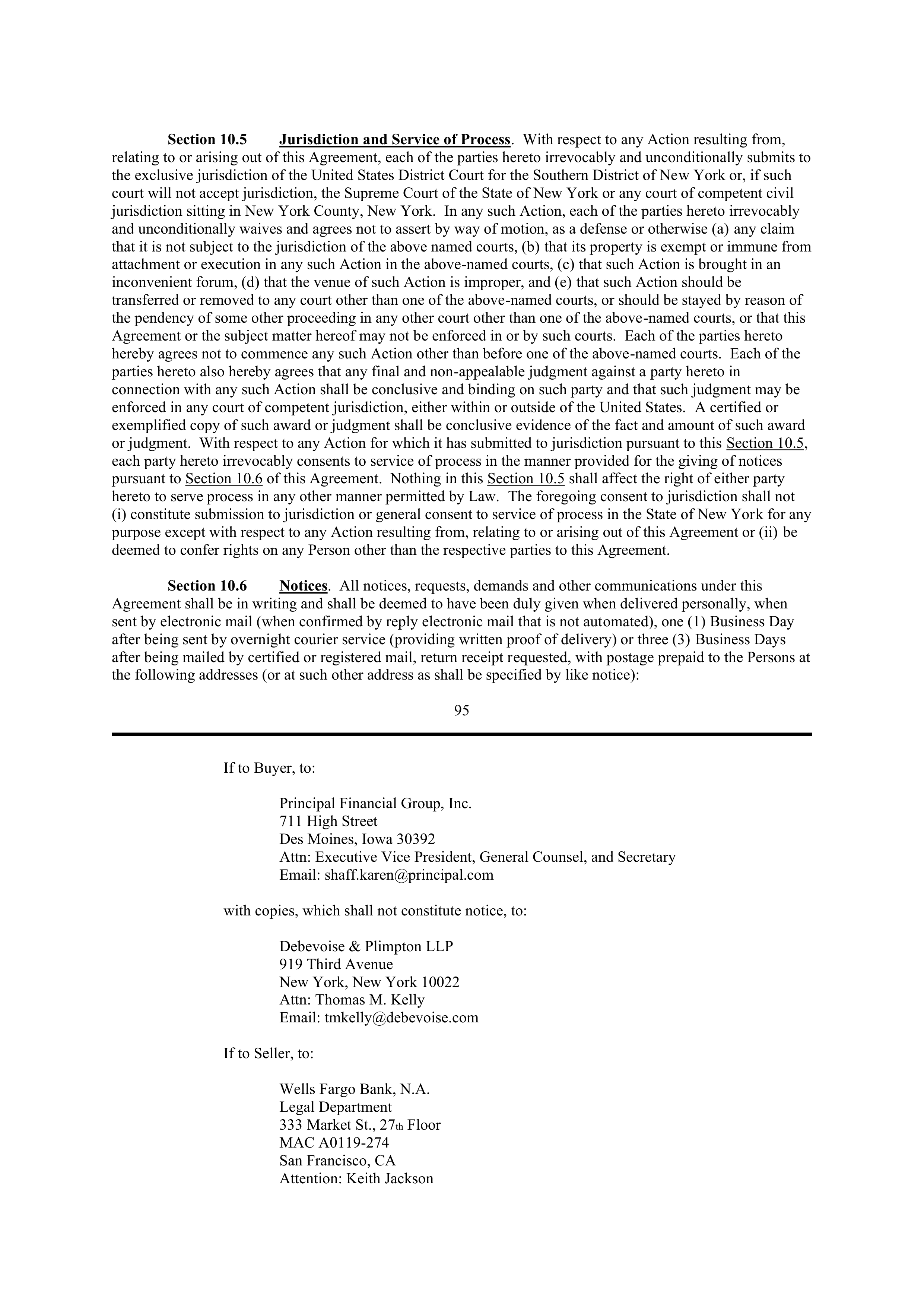 PURCHASE AGREEMENT between PRINCIPAL FINANCIAL SERVICES and WELLS FARGO & COMPANY — page 81