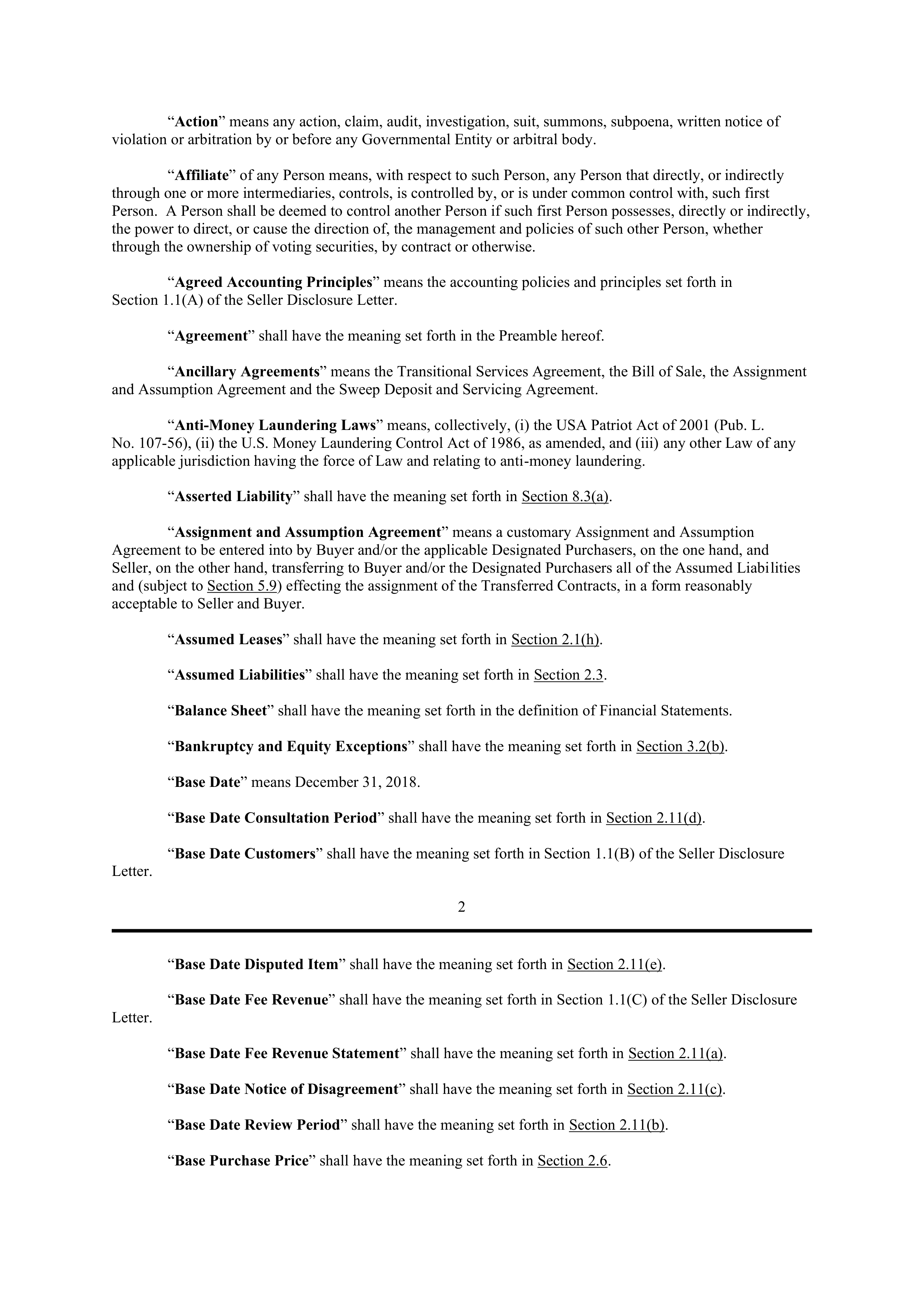 PURCHASE AGREEMENT between PRINCIPAL FINANCIAL SERVICES and WELLS FARGO & COMPANY — page 9