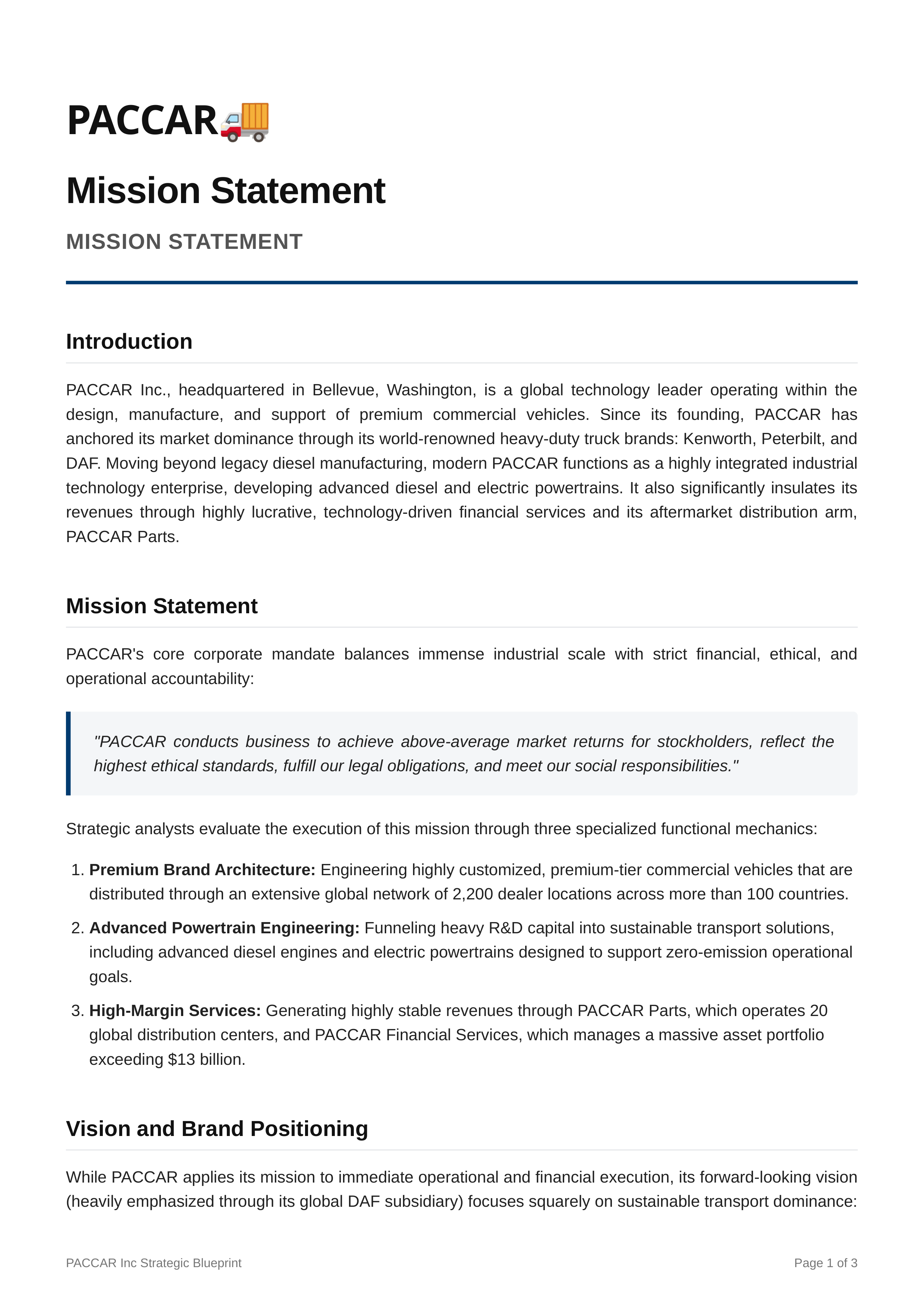 Paccar Mission Statement — page 1