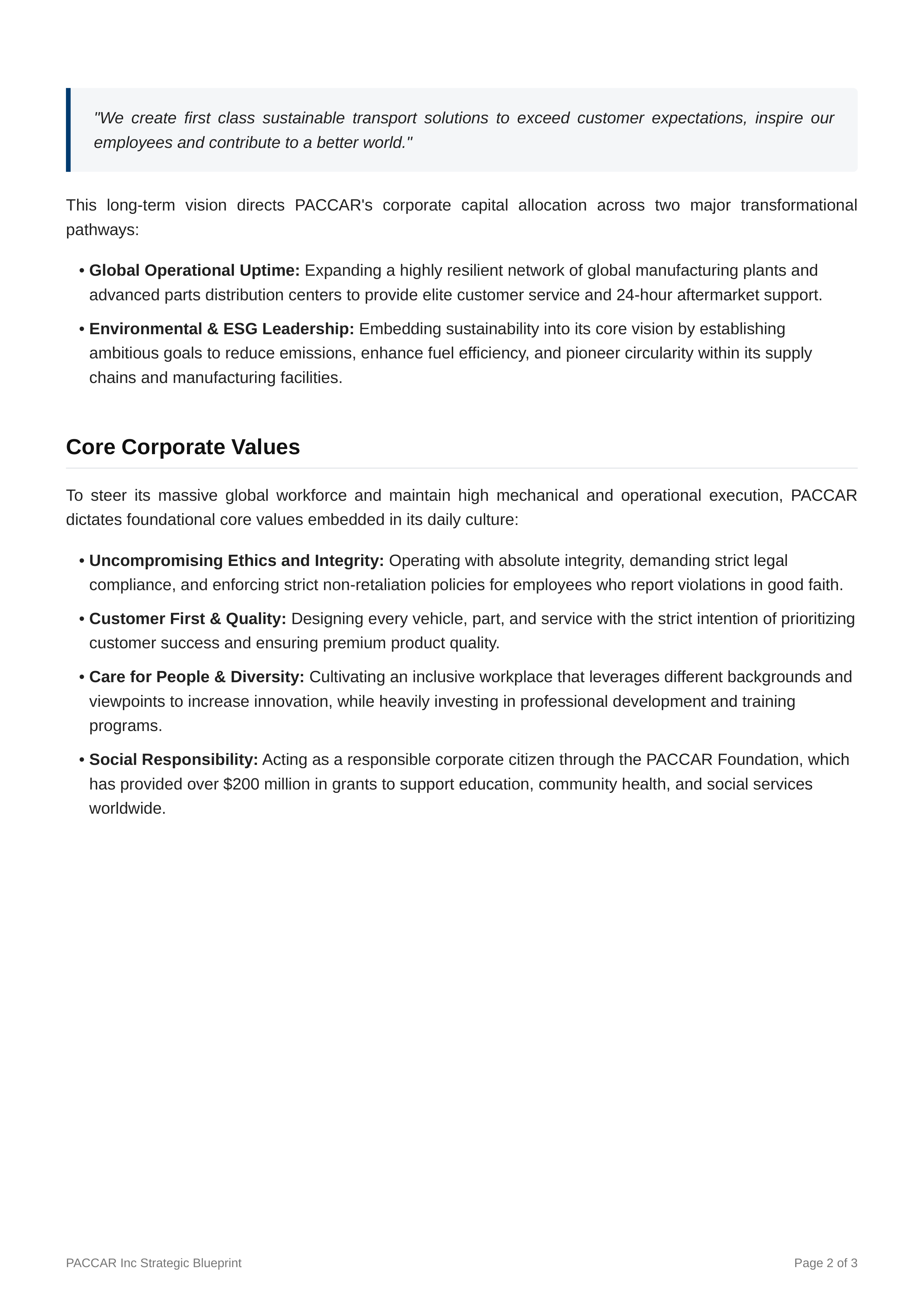 Paccar Mission Statement — page 2