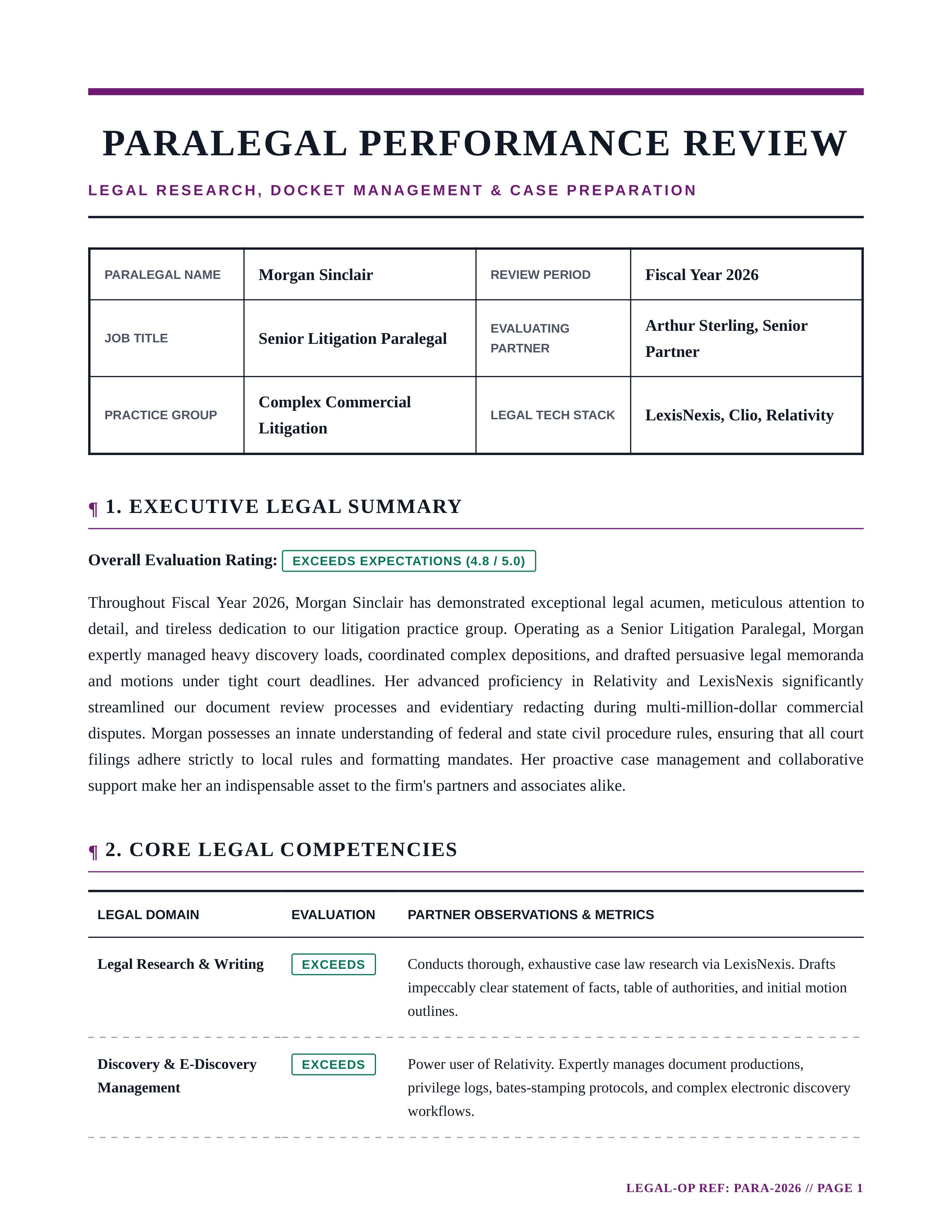 Paralegal Performance Review — page 1