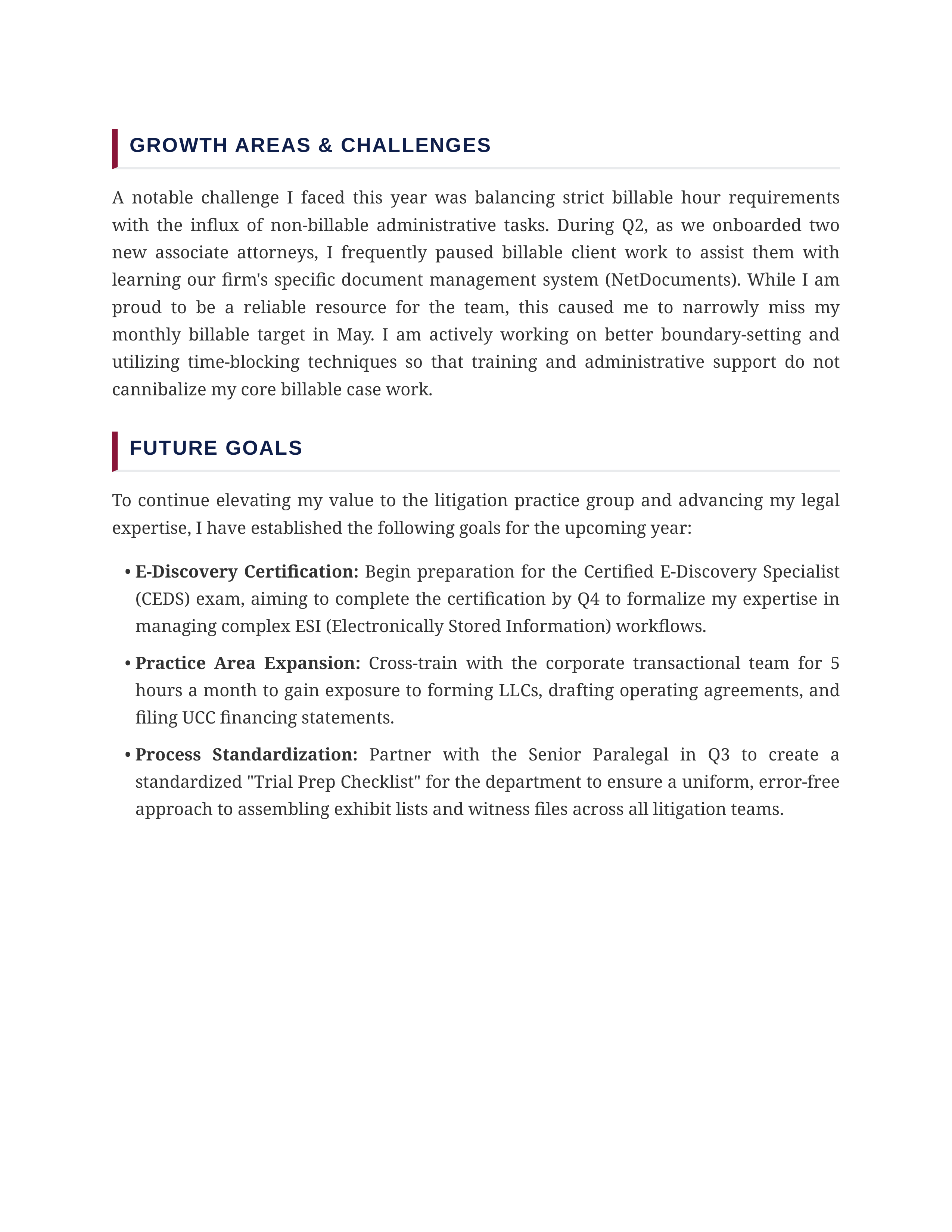 Paralegal Self Performance Review — page 2
