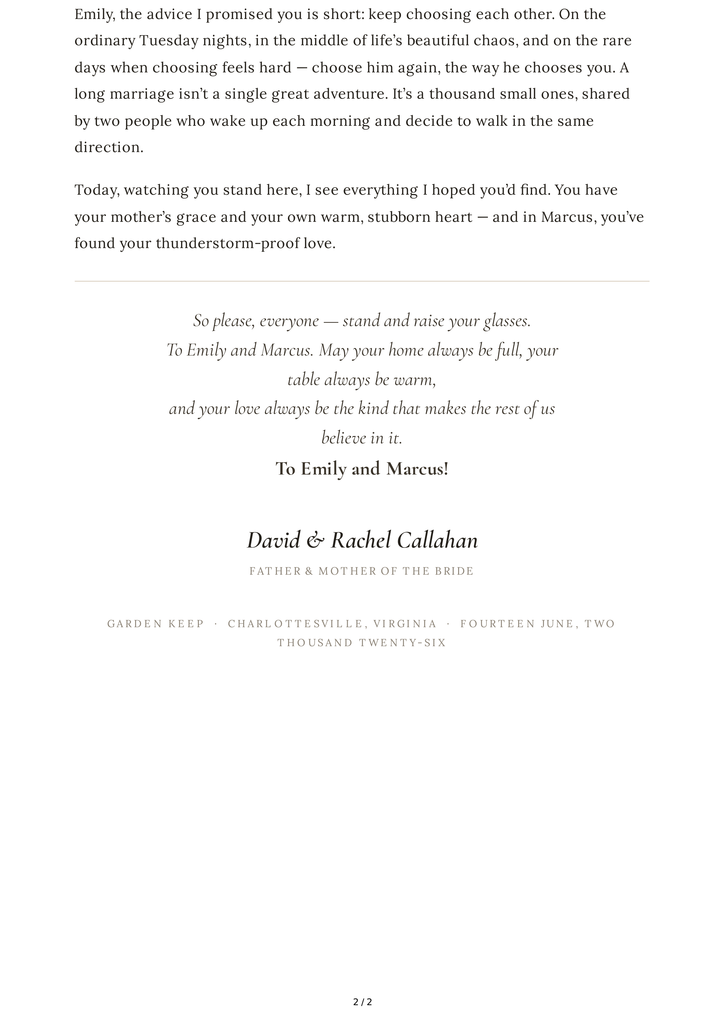 Parent of the Bride Wedding Toast — page 2
