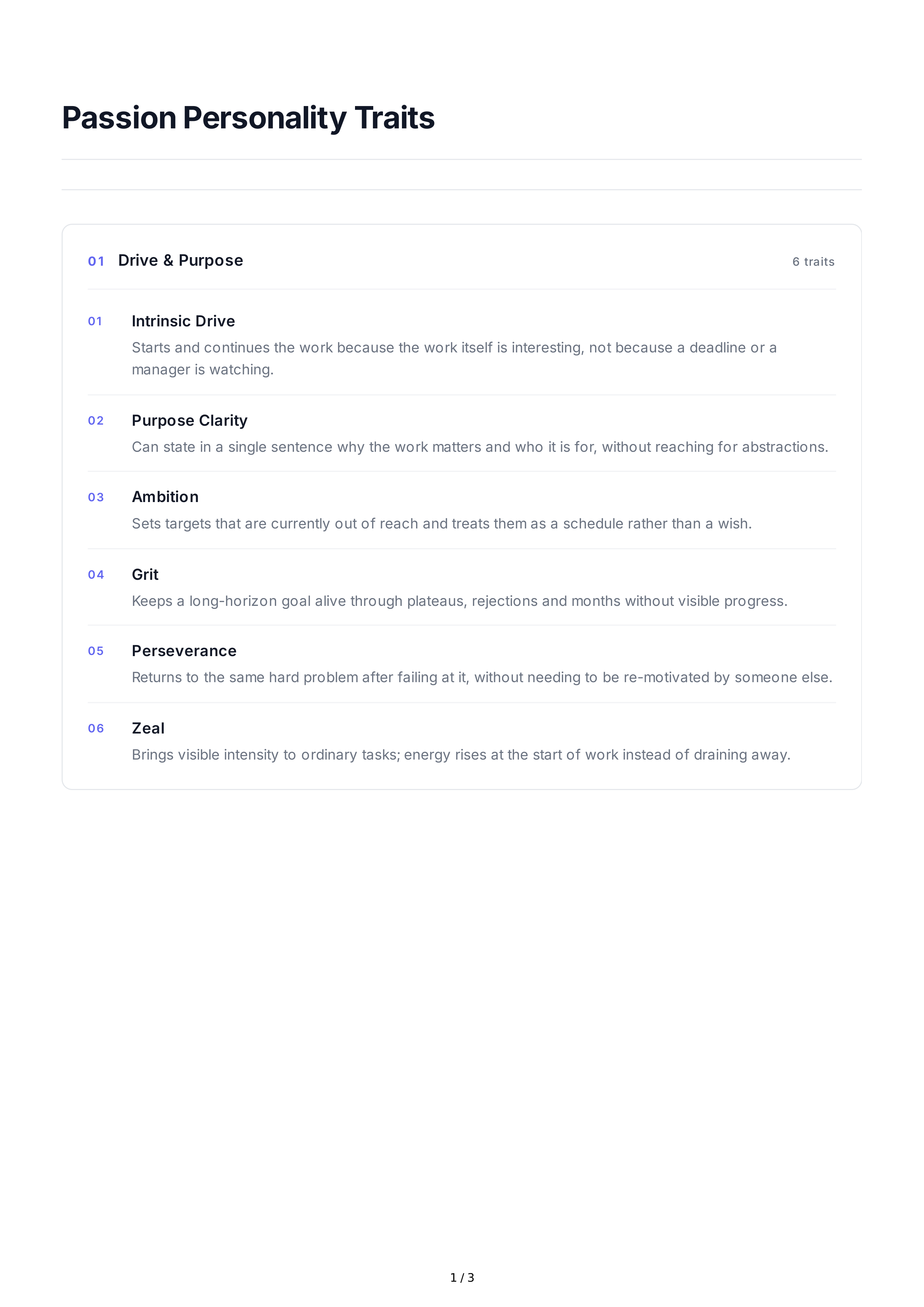 Passion Personality Traits — page 1