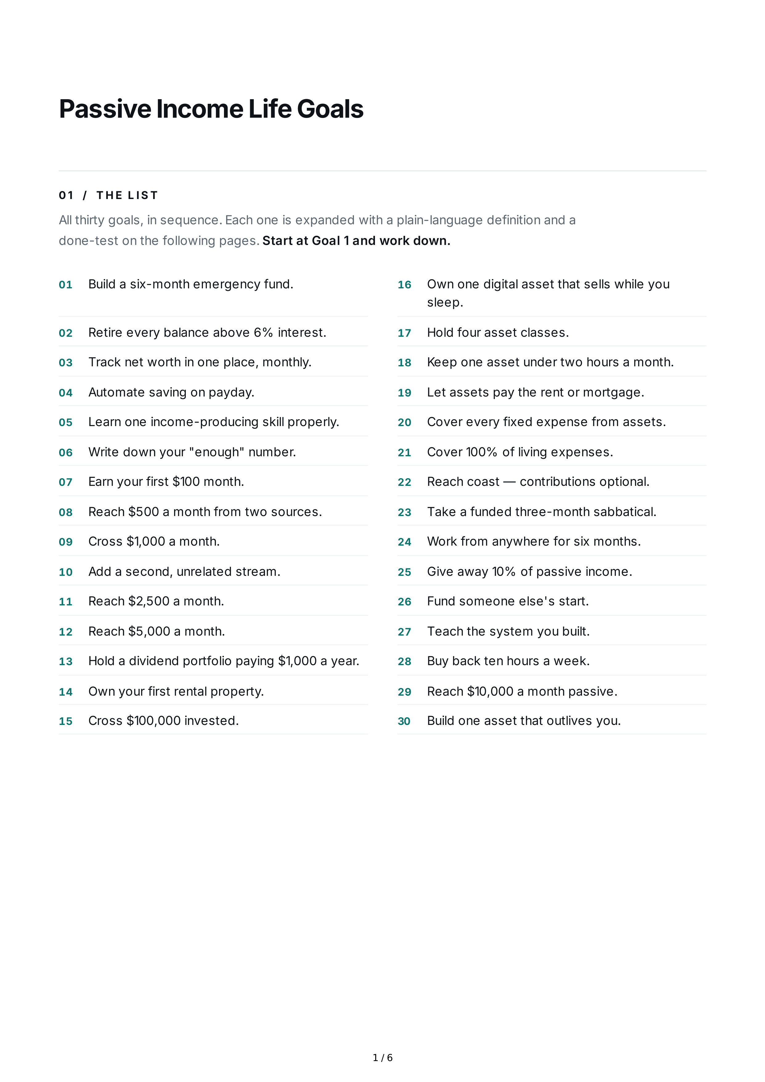 Passive Income Life Goals — page 1