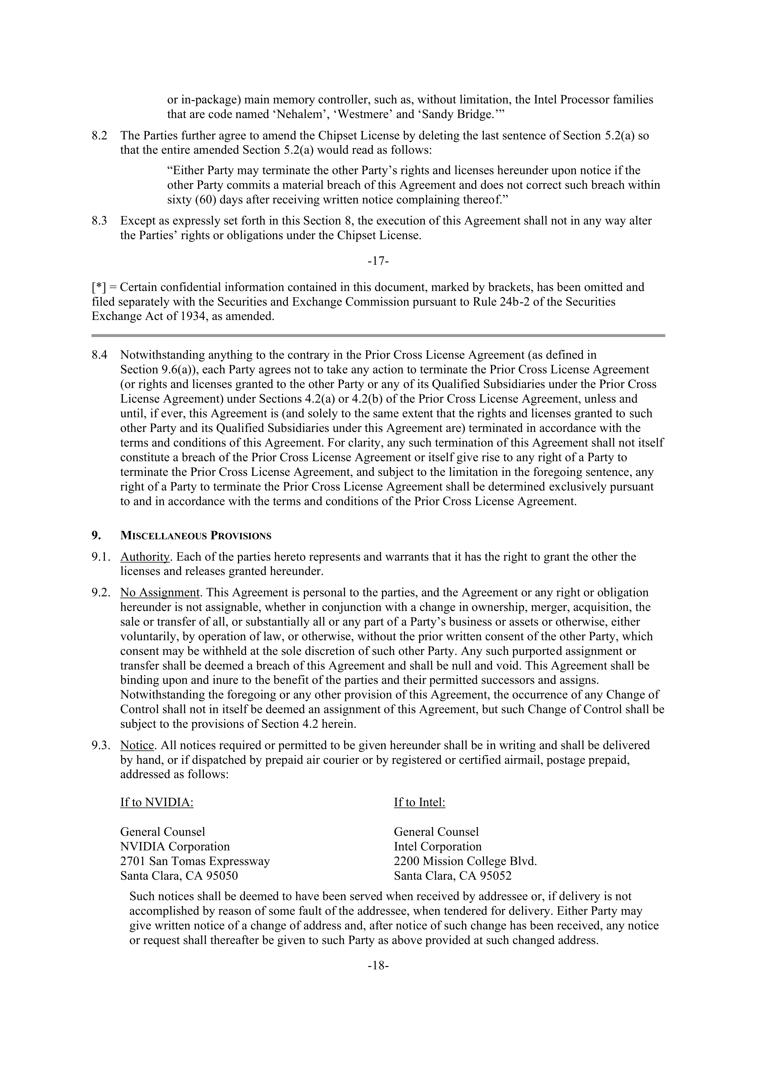 NVIDIA and Intel Patent Cross License Agreement — page 13