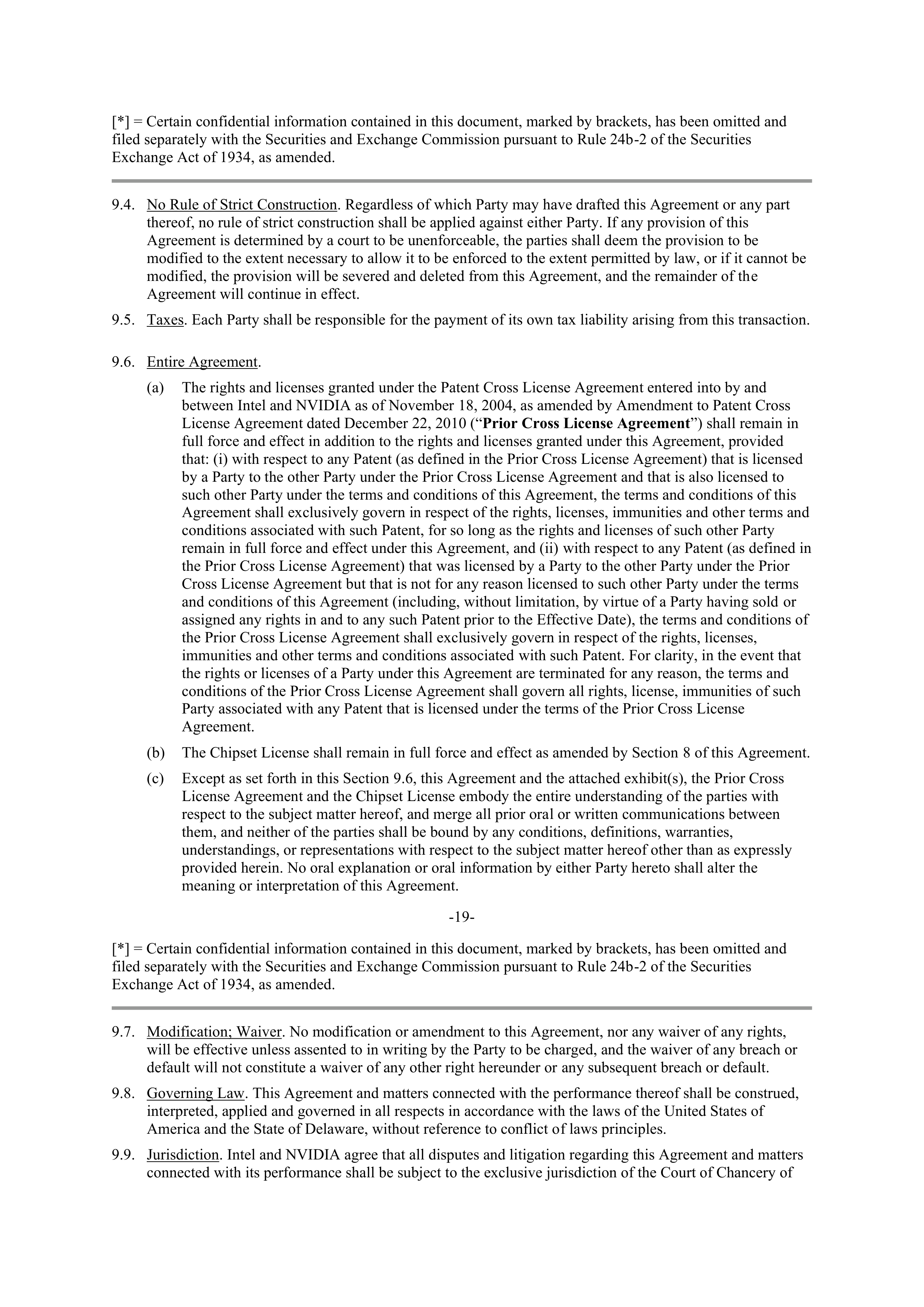 NVIDIA and Intel Patent Cross License Agreement — page 14