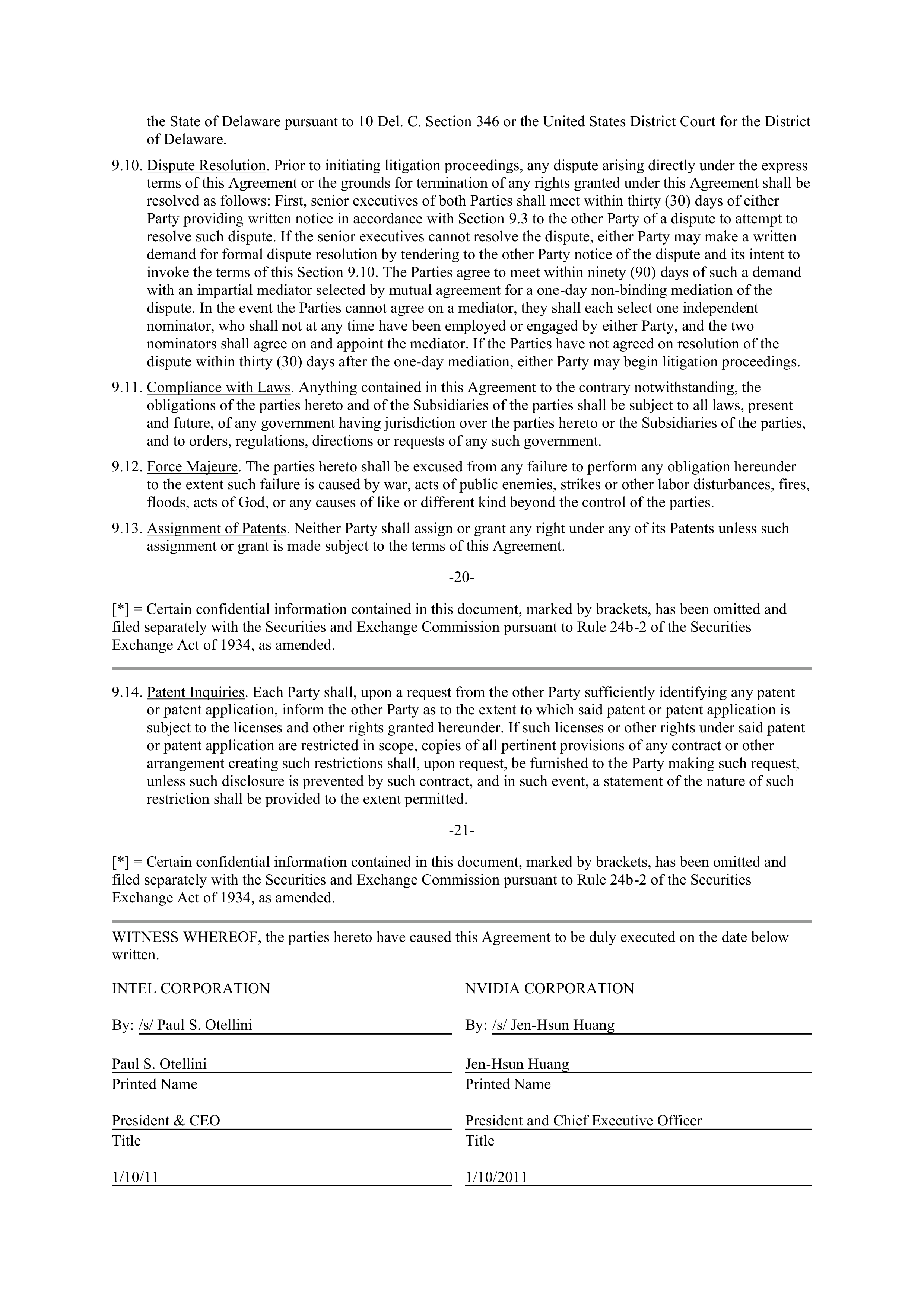 NVIDIA and Intel Patent Cross License Agreement — page 15